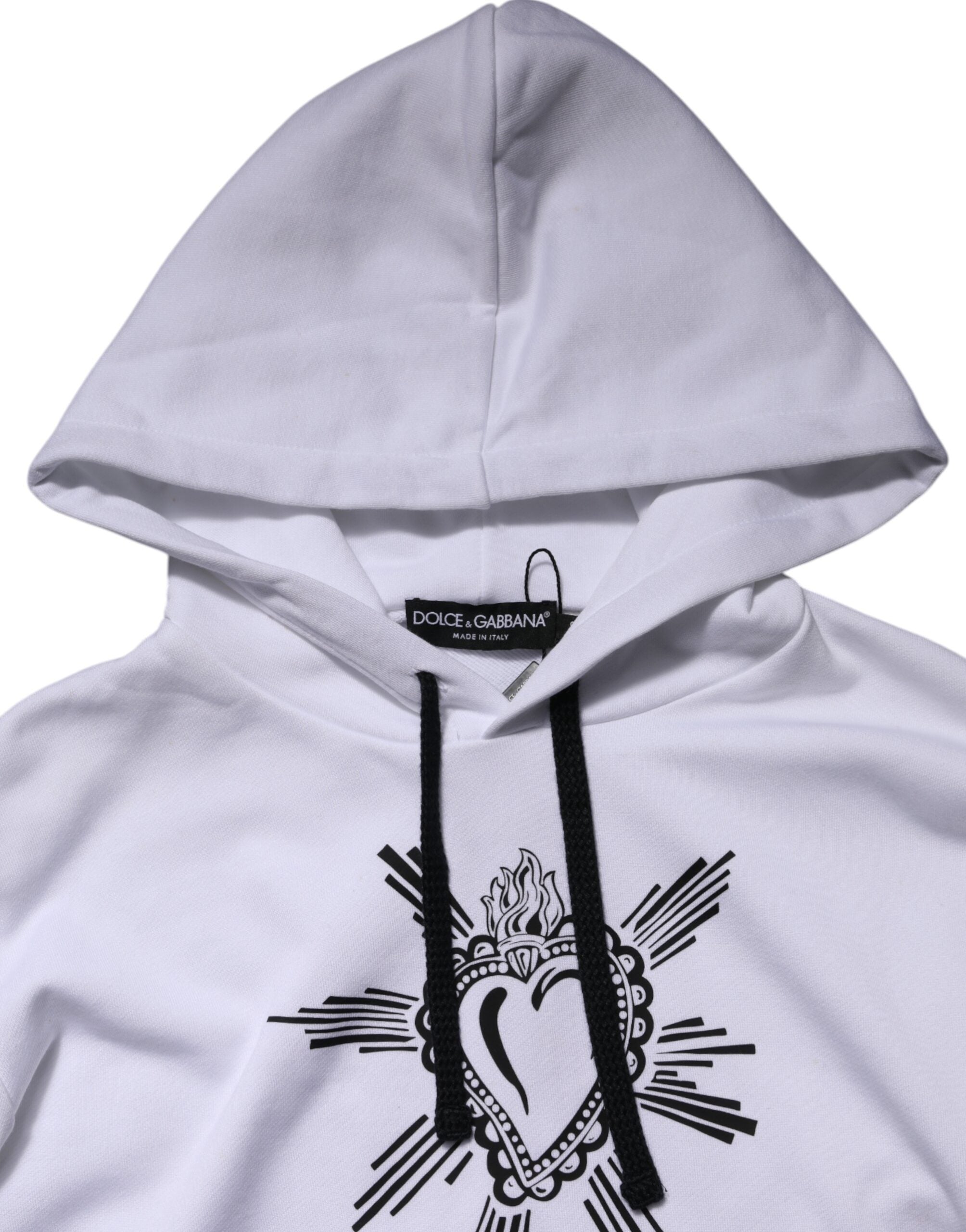 Sweat à capuche blanc Dolce & Gabbana Sacred Heart, pull-over en coton avec motif cœur sacré et logo de la marque.