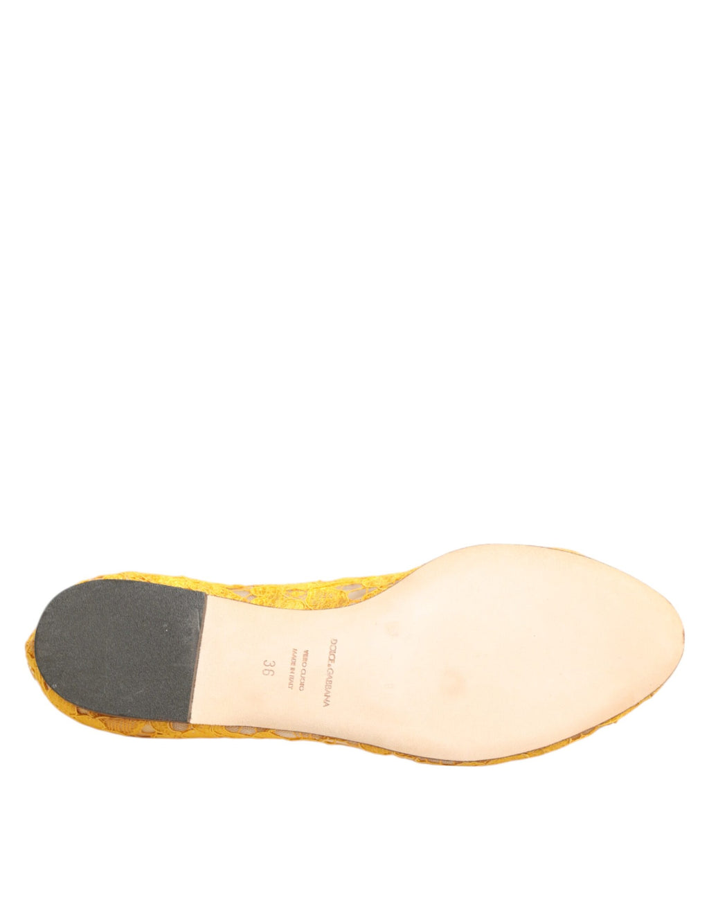 Chaussures plates Dolce & Gabbana Taormina en dentelle jaune avec cristaux, élégantes et féminines.