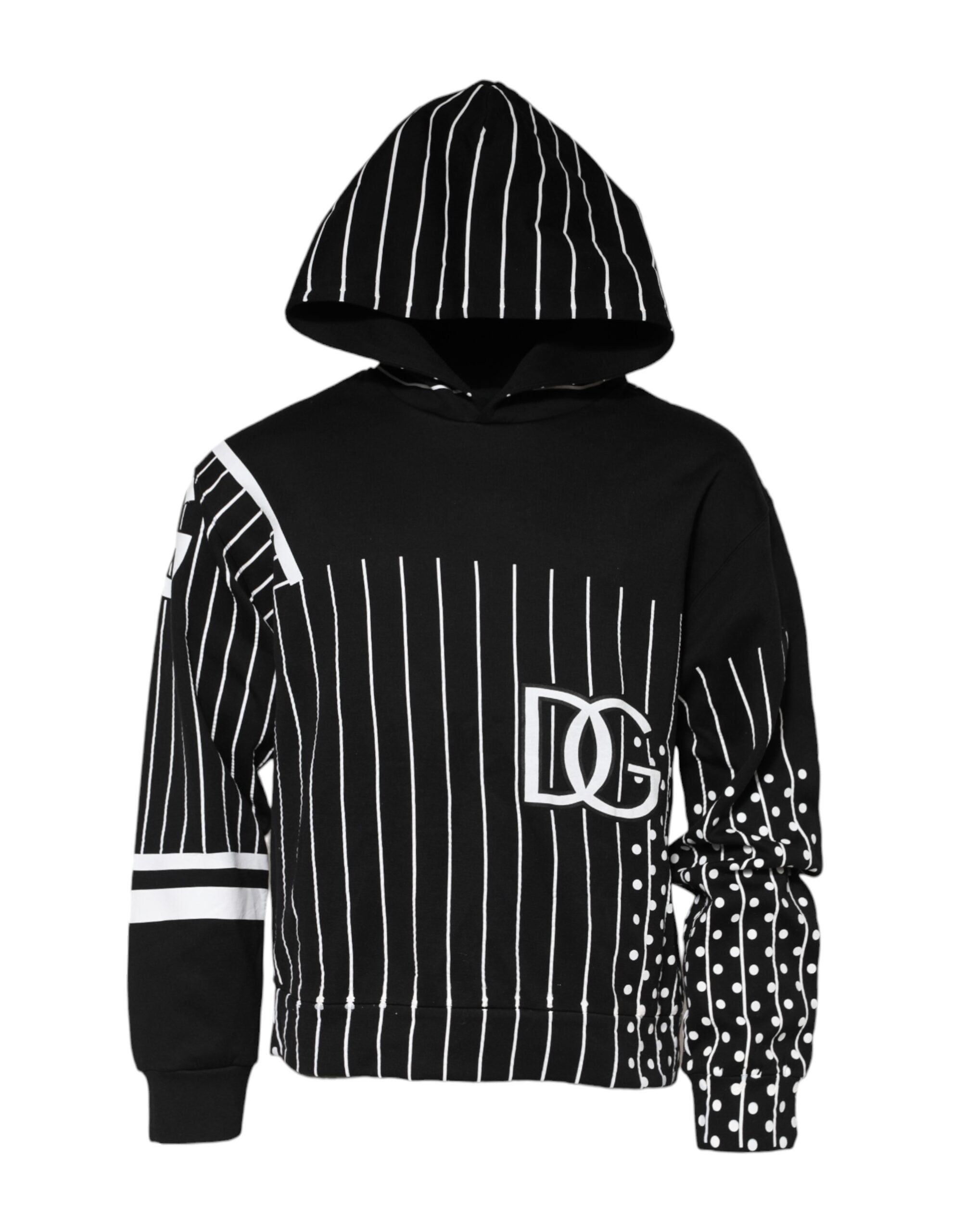 Sweat-shirt à capuche pour homme Dolce & Gabbana à rayures noires, pull en molleton avec capuche et détails élégants.