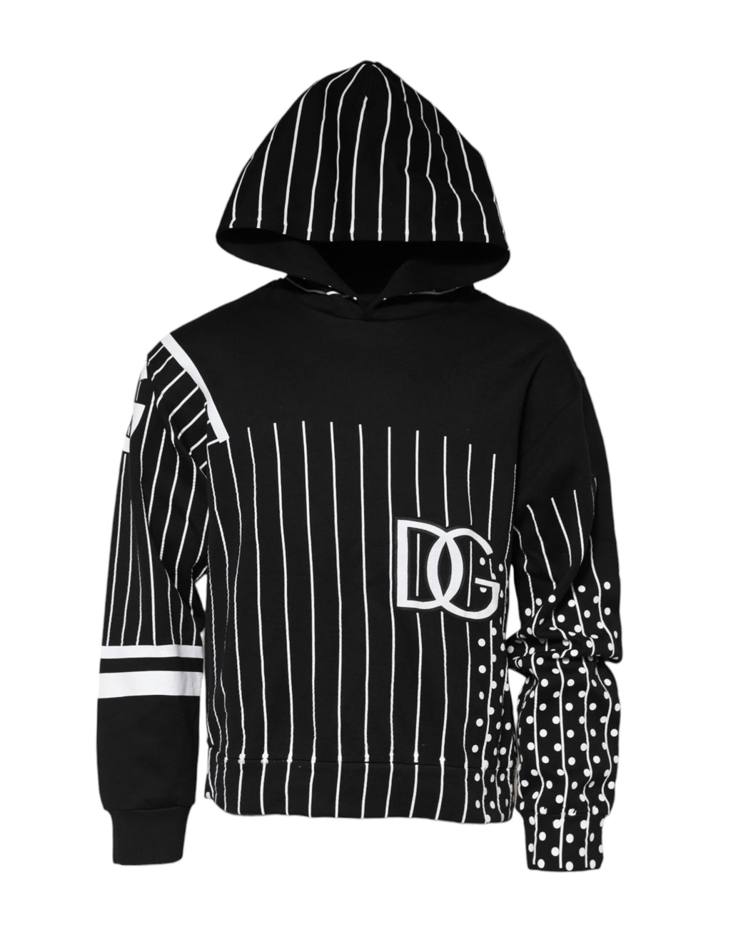 Sweat à capuche pour homme Dolce & Gabbana noir avec rayures, tissu doux et design élégant visible sur l'image.