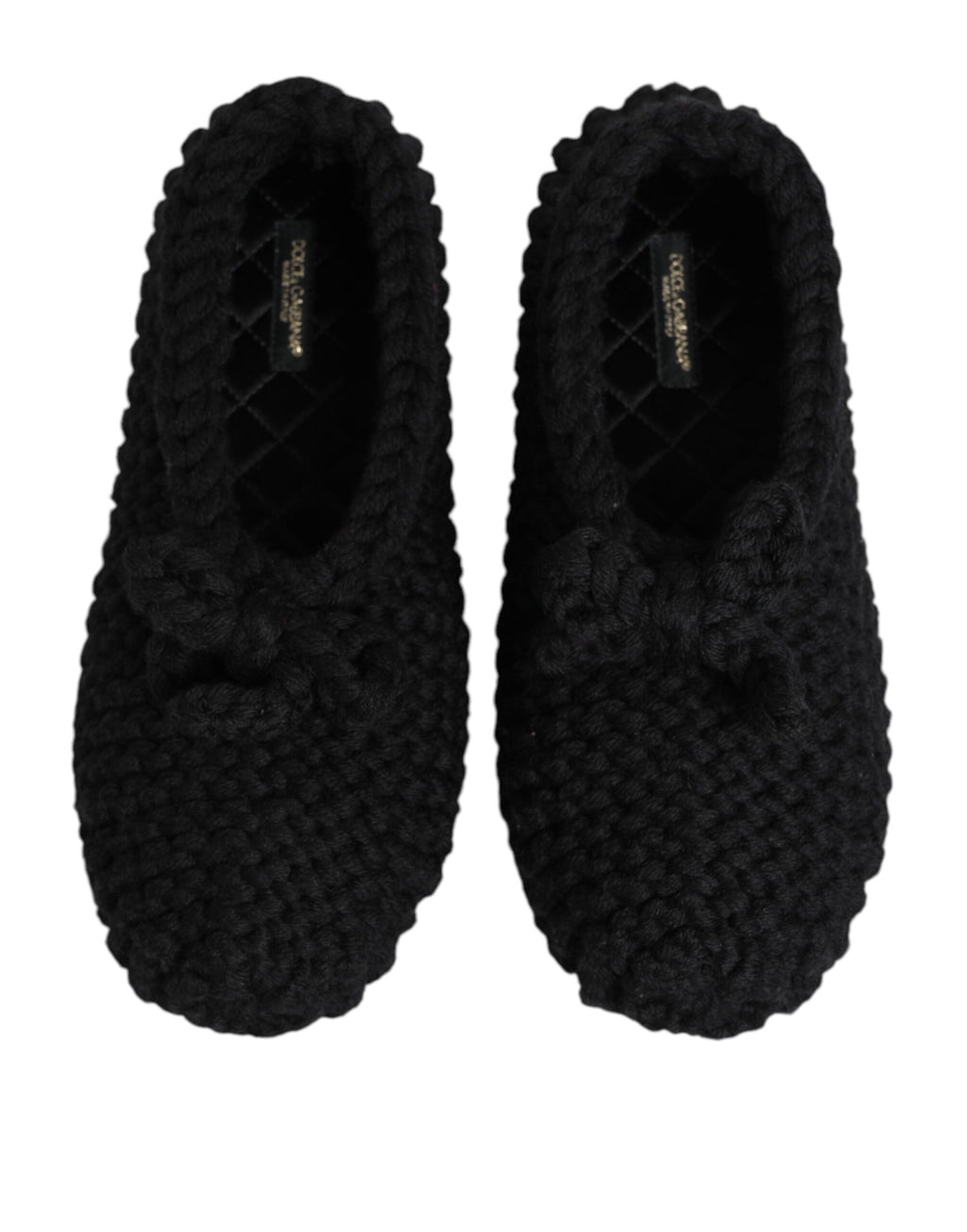 Chaussures ballerines en laine noire de Dolce & Gabbana, slip-on, élégantes et confortables, pour femmes.