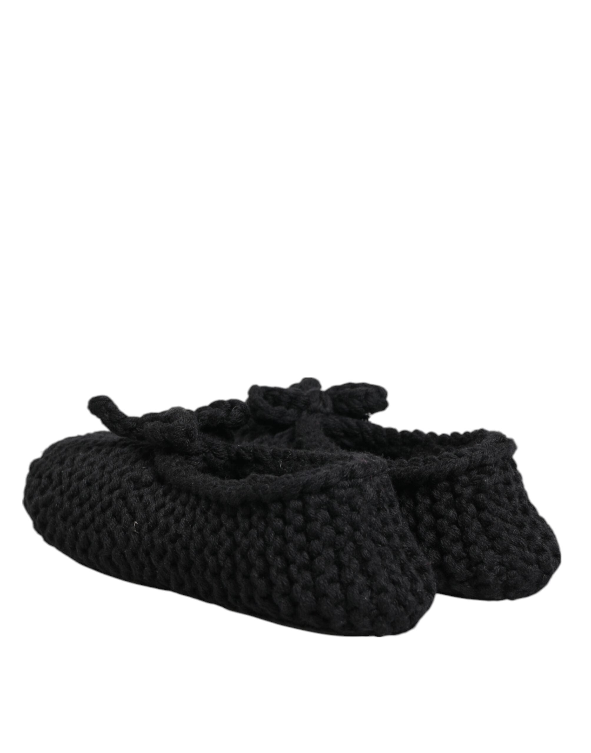 Chaussures ballerines Dolce & Gabbana en laine noire, slip-on, confortables et élégantes, vues de face.