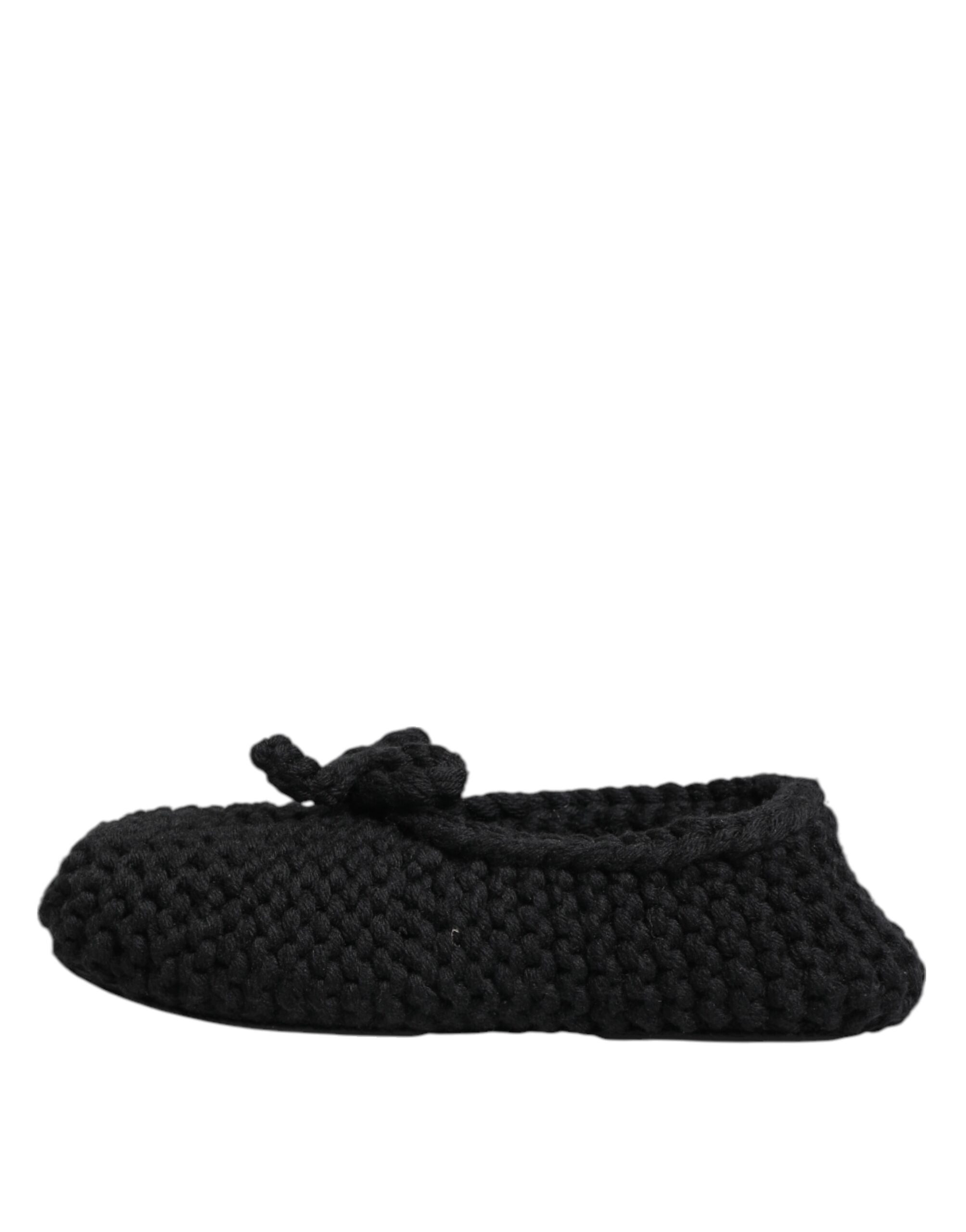 Chaussures ballerines Dolce & Gabbana en laine noire, chaussons slip-on élégants pour femmes.