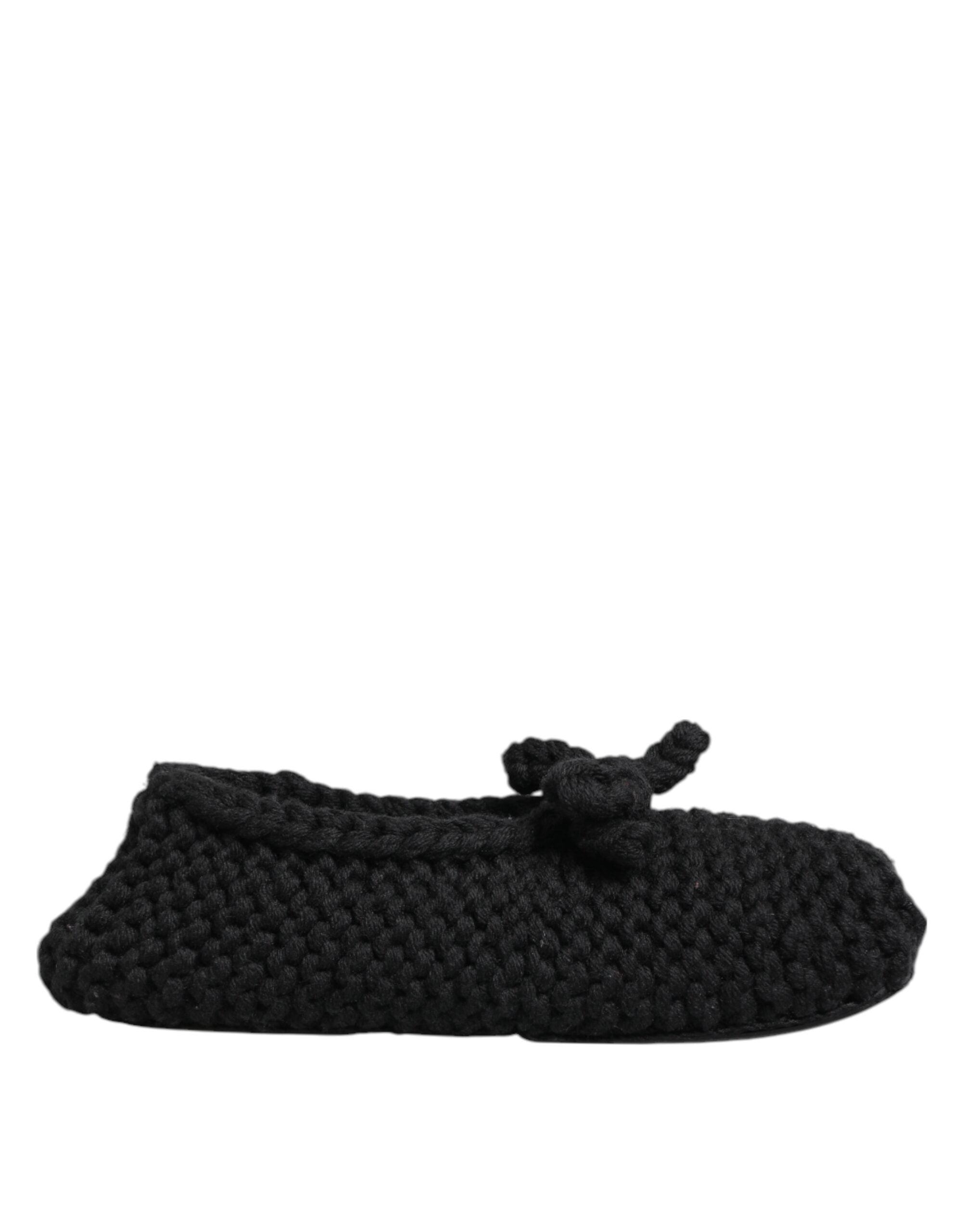 Chaussures ballerines Dolce & Gabbana en laine noire, tissée, avec bande élastique pour glisser facilement.