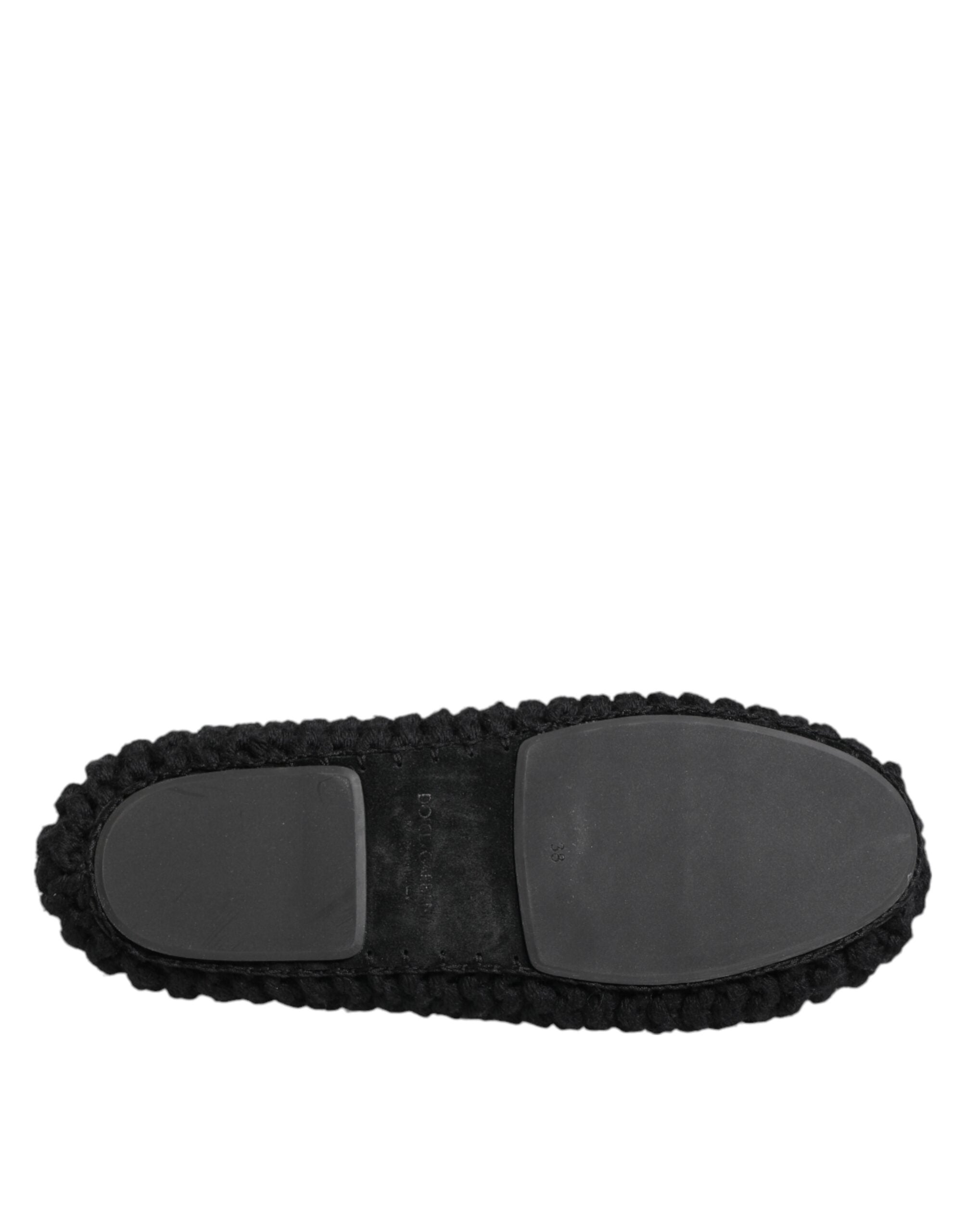 Chaussures ballerines en laine noire Dolce & Gabbana, mocassins slips-on élégants pour femme.