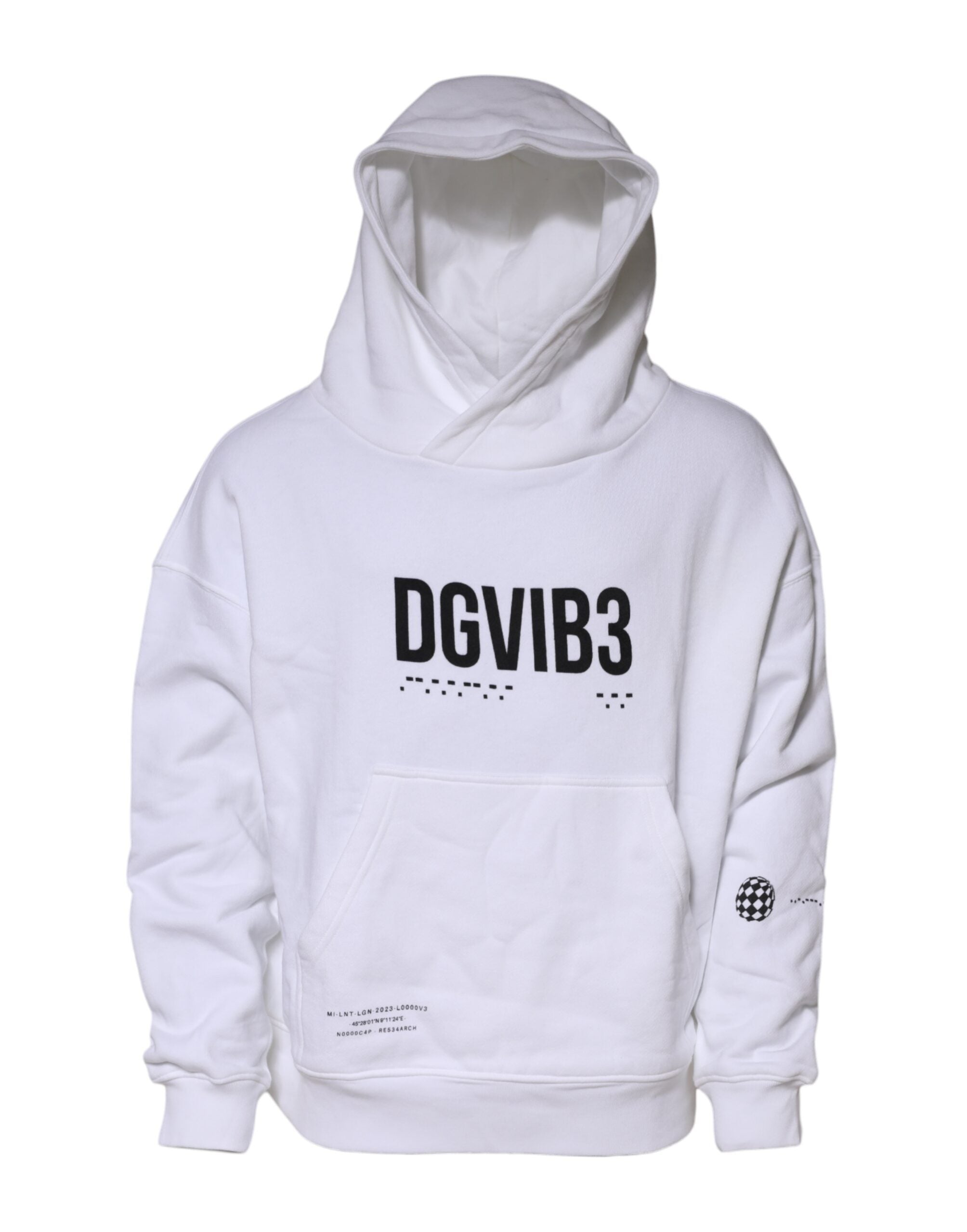 Sweatshirt à capuche blanc Dolce & Gabbana DG Vib3 pour homme, style décontracté avec logo Dolce & Gabbana visible.