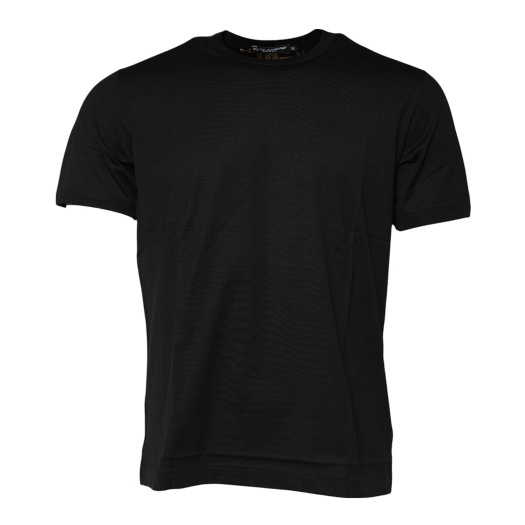 T-shirt noir en coton Dolce & Gabbana avec logo imprimé, col rond, style décontracté et moderne.