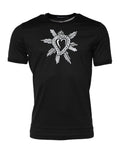 T-shirt noir en coton Dolce & Gabbana avec cœur sacré imprimé, col ras du cou, style décontracté et élégant.
