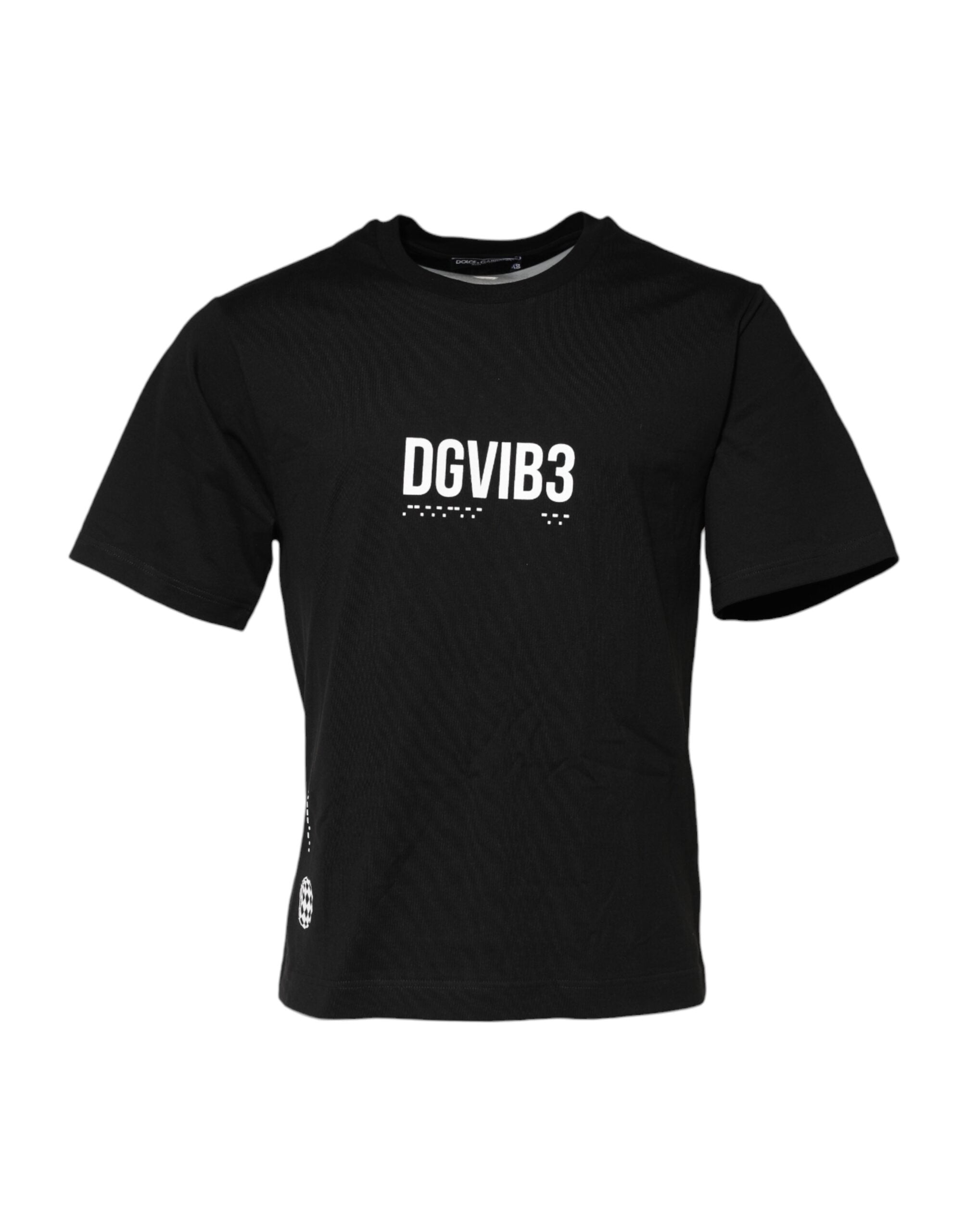 T-shirt en coton noir Dolce & Gabbana DG Vib3 avec col rond et imprimé, vue de face.