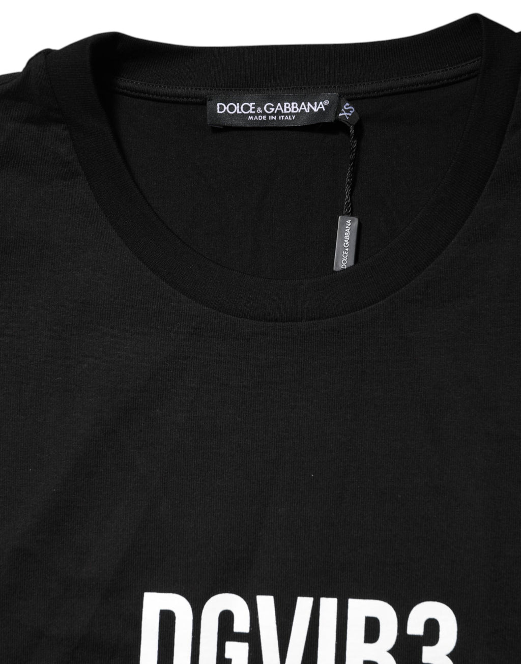T-shirt en coton noir Dolce & Gabbana DG Vib3 avec col rond et motif imprimé, vue de face.