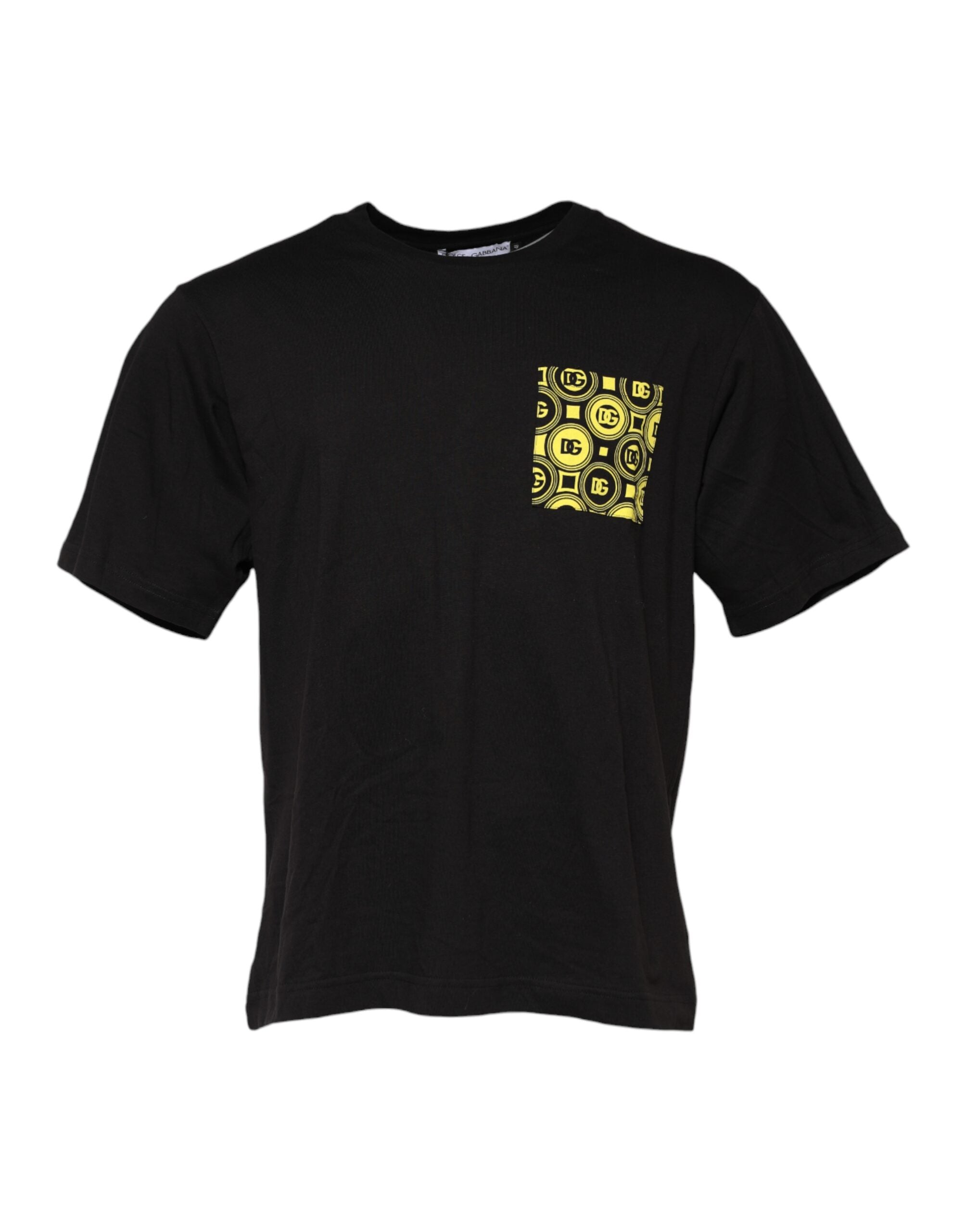T-shirt noir en coton minimaliste de Dolce & Gabbana avec col rond, vue de face.