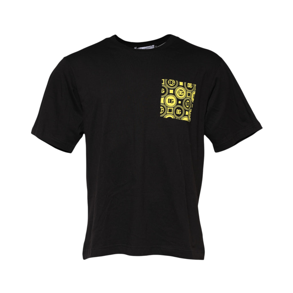 T-shirt noir en coton minimaliste de Dolce & Gabbana avec col rond, vue de face, simple et élégante.