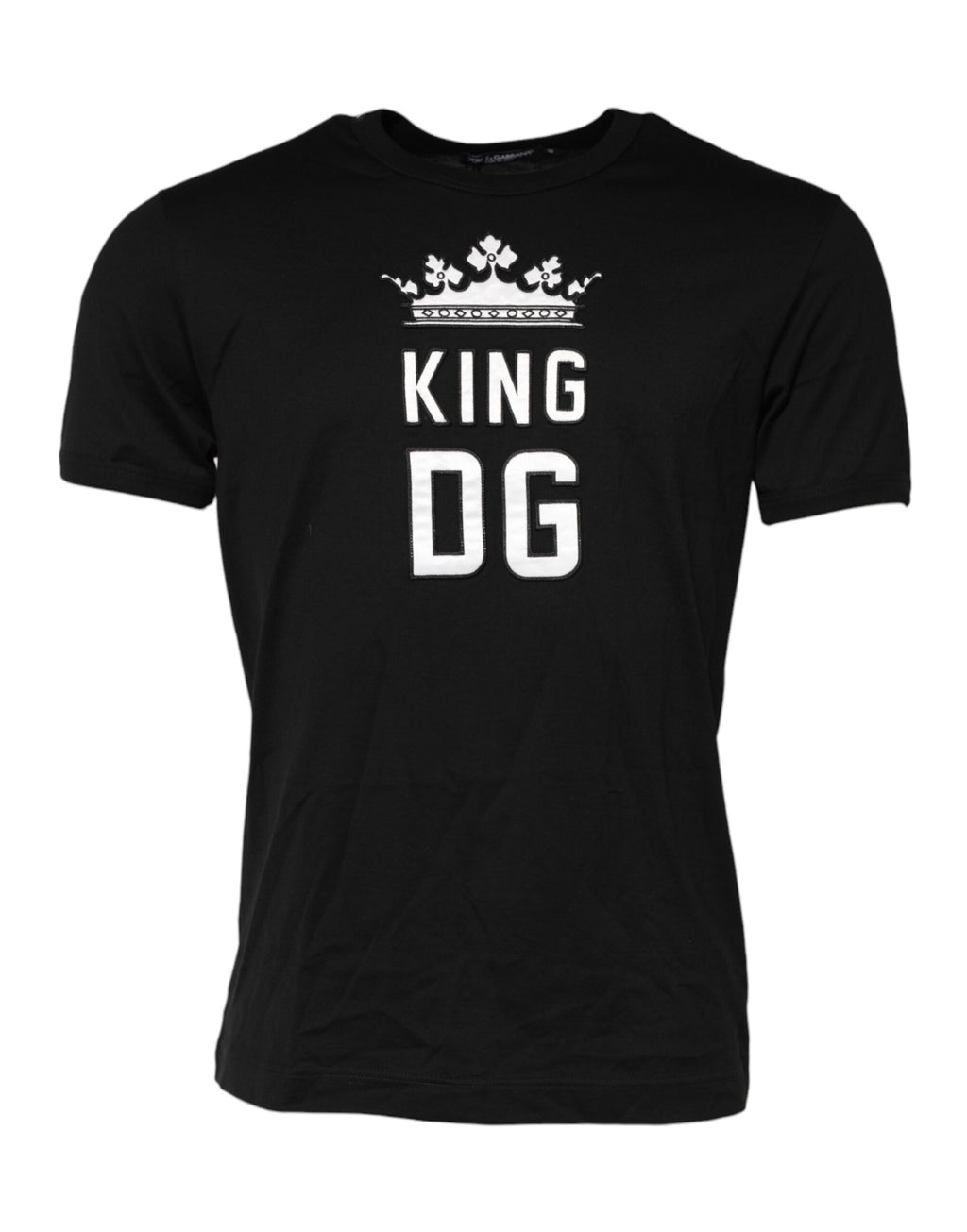 T-shirt en coton noir Dolce & Gabbana DG King Crown avec col rond, visible sur l'image.