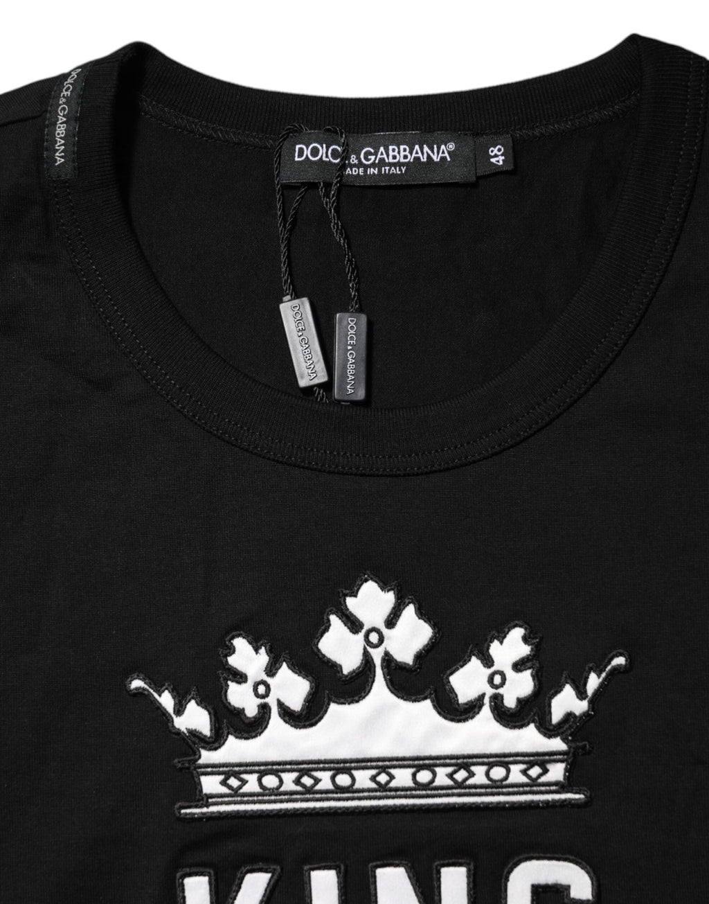 T-shirt noir Dolce & Gabbana DG King Crown en coton avec col rond, style décontracté et logo visible sur le devant.