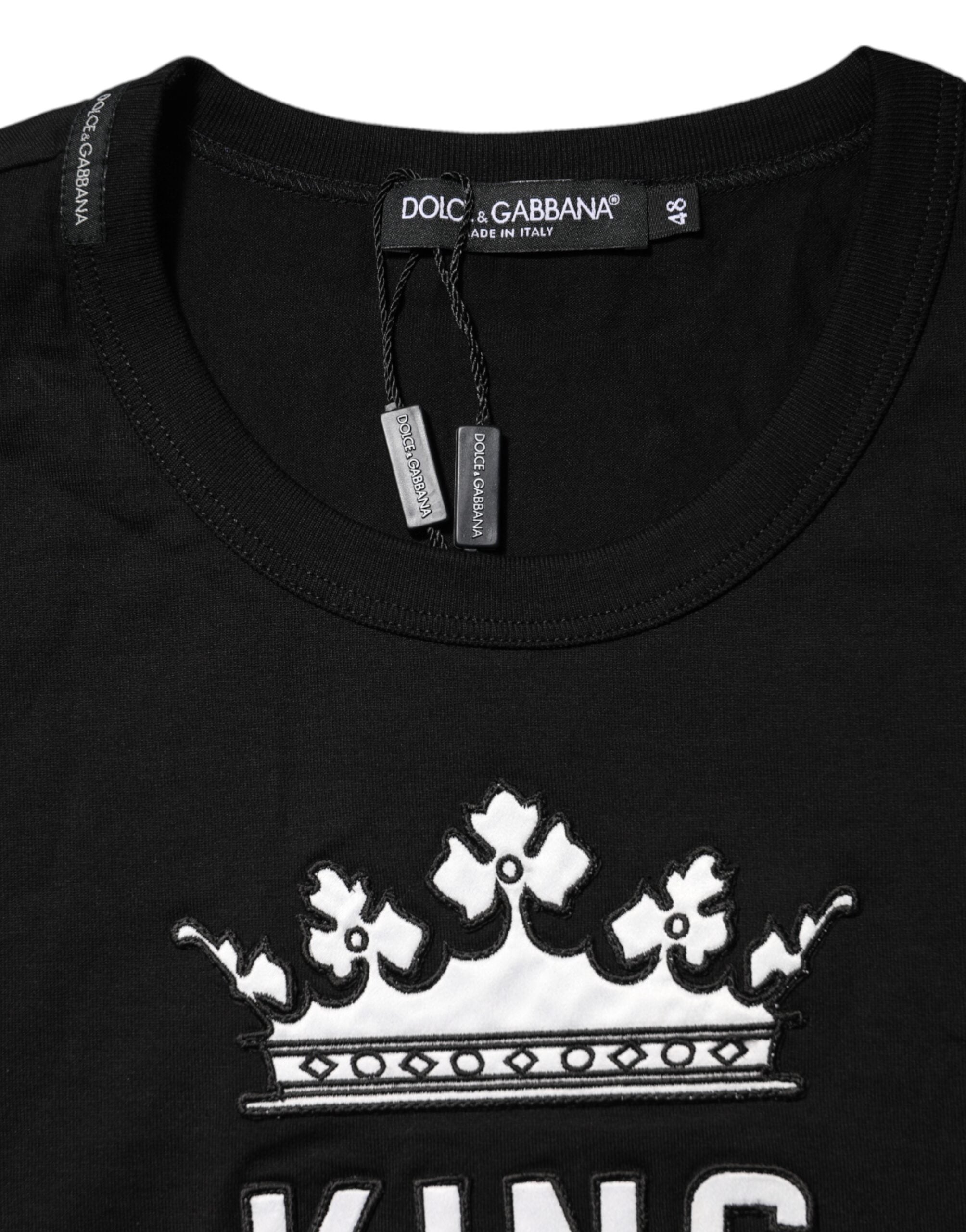T-shirt noir Dolce & Gabbana DG King Crown en coton avec col rond, style décontracté et logo visible sur le devant.