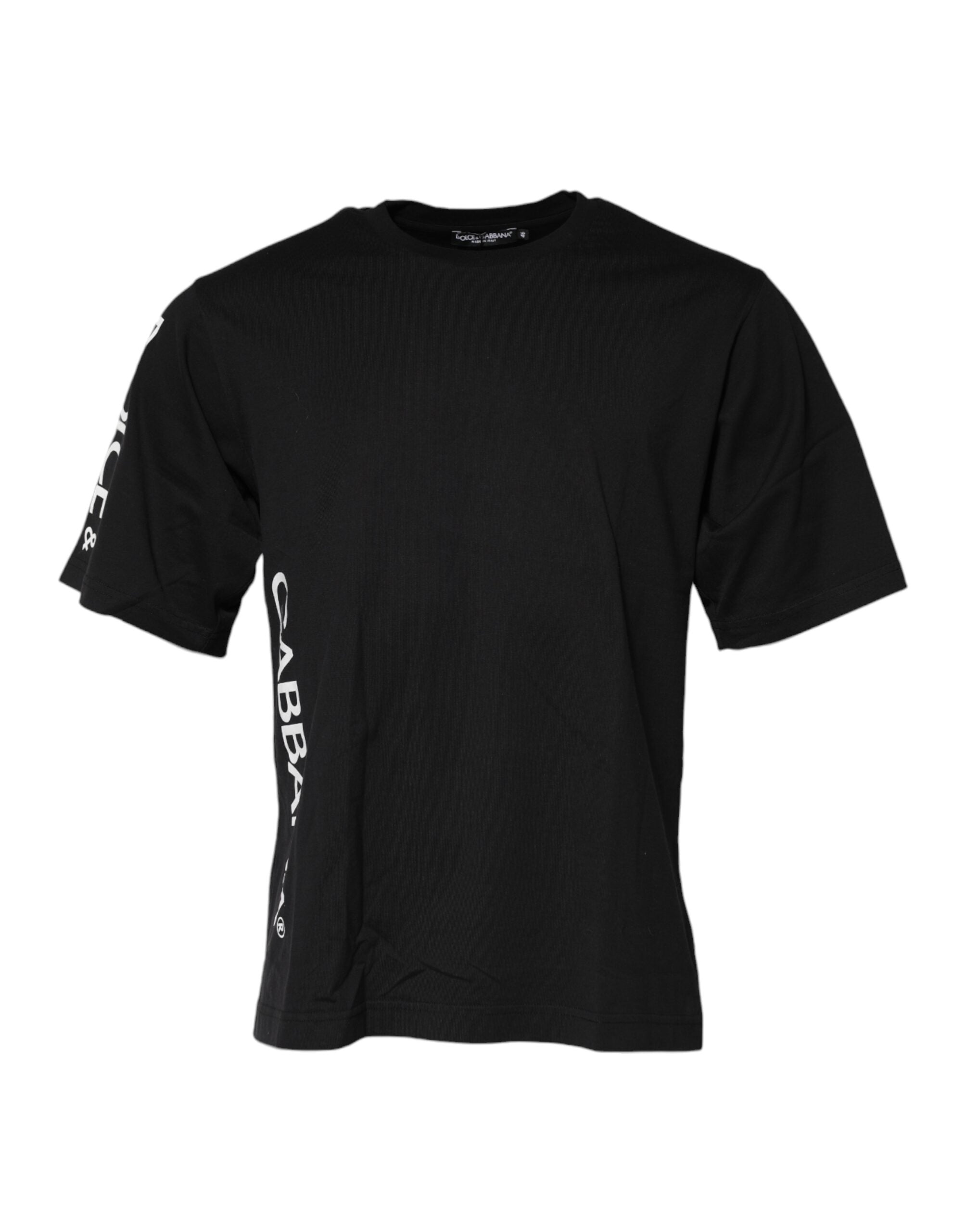 T-shirt homme en coton noir Dolce & Gabbana avec logo imprimé, col rond, style décontracté.