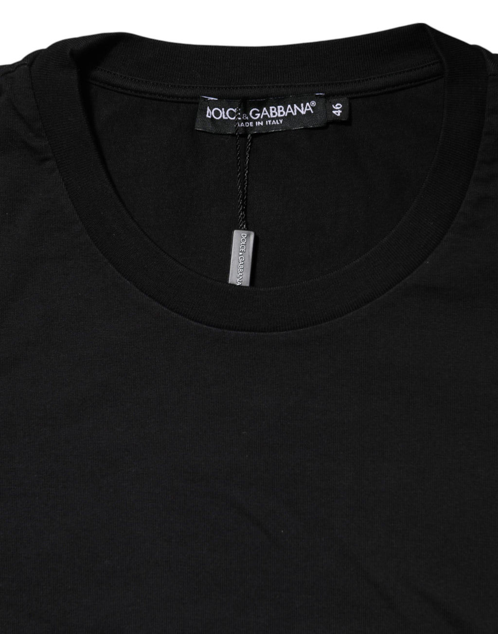 T-shirt homme en coton noir Dolce & Gabbana avec logo imprimé, col ras du cou, vue de face.