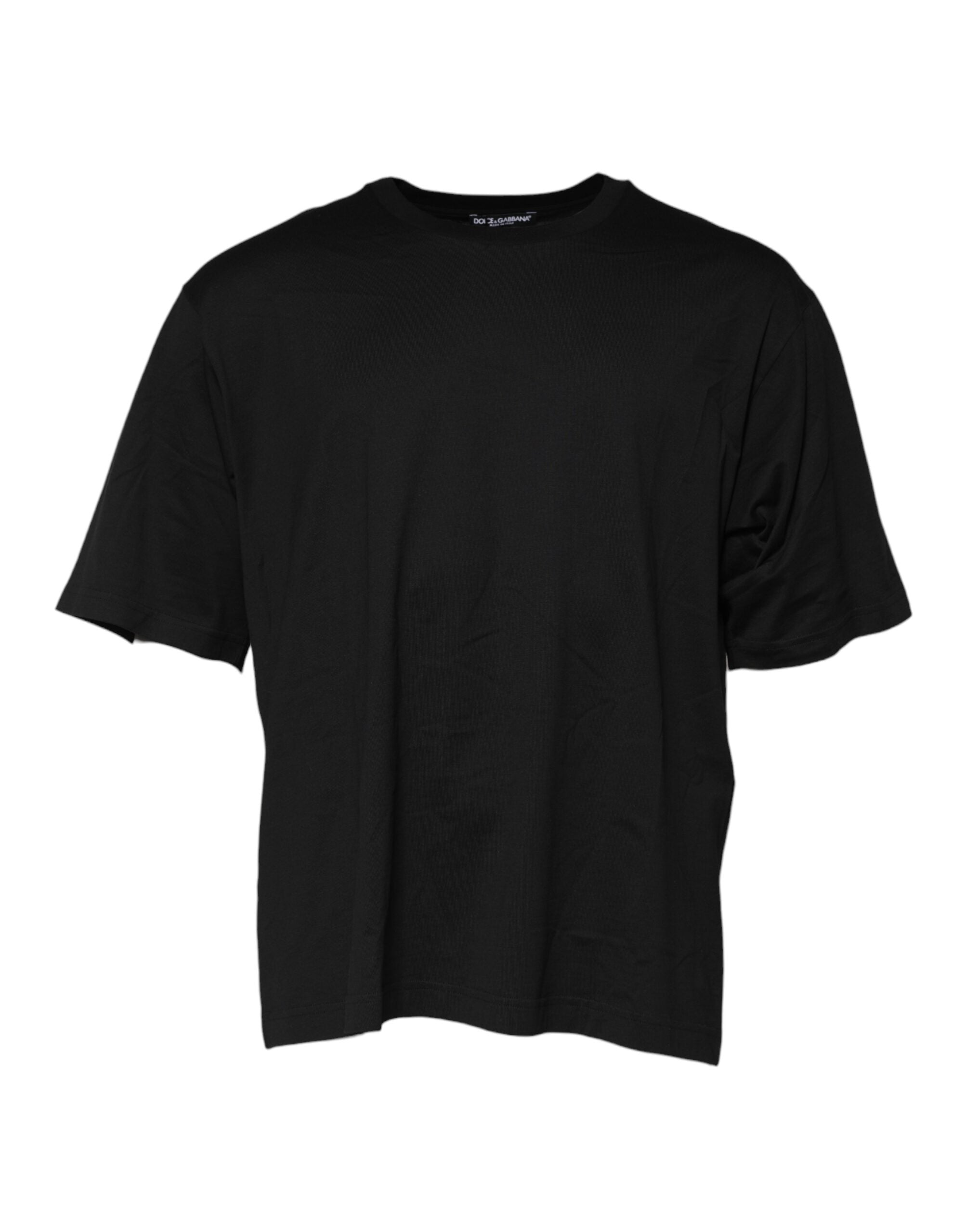 T-shirt Dolce & Gabbana noir en coton à col rond à manches courtes, vue de face.