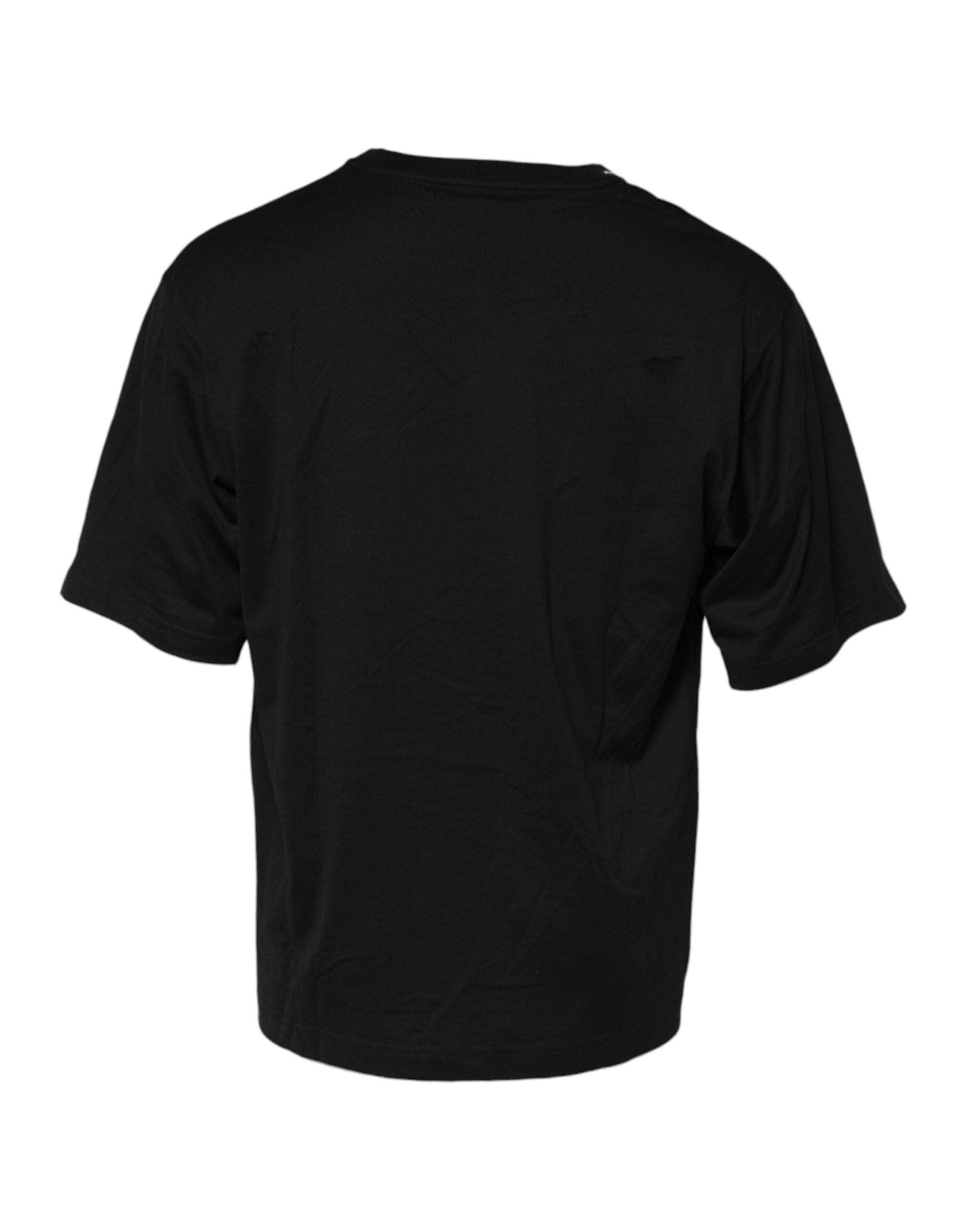 T-shirt noir en coton Dolce & Gabbana avec col rond et manches courtes, vue de face.
