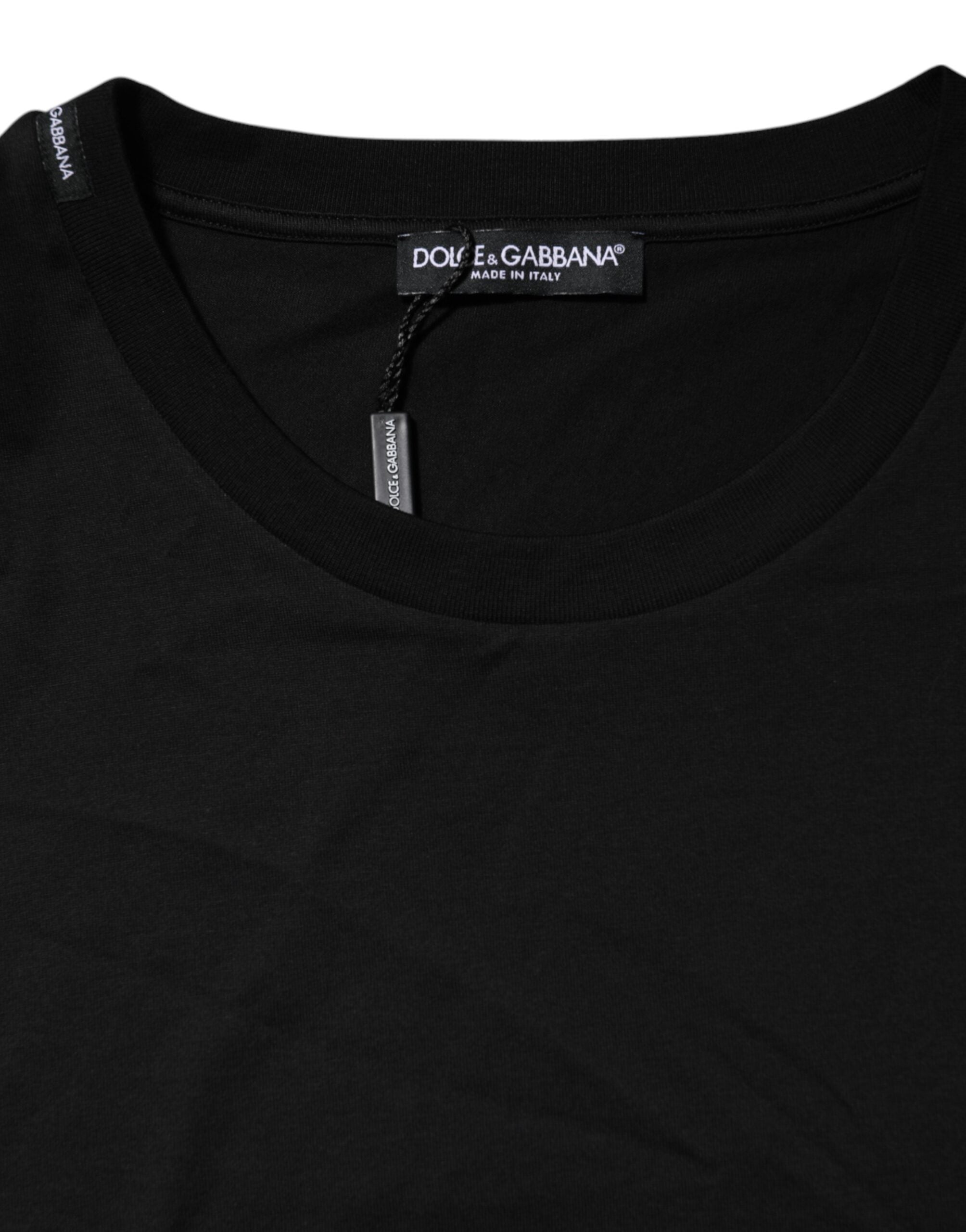 T-shirt noir en coton à col rond et manches courtes de Dolce & Gabbana, vue de face.