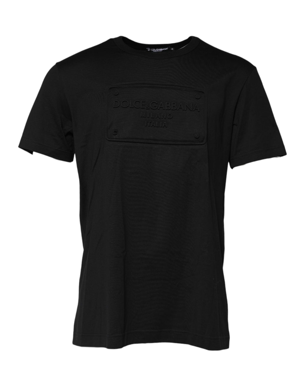T-shirt noir en coton Dolce & Gabbana avec logo embossé sur le col rond, reflet de style et de qualité.