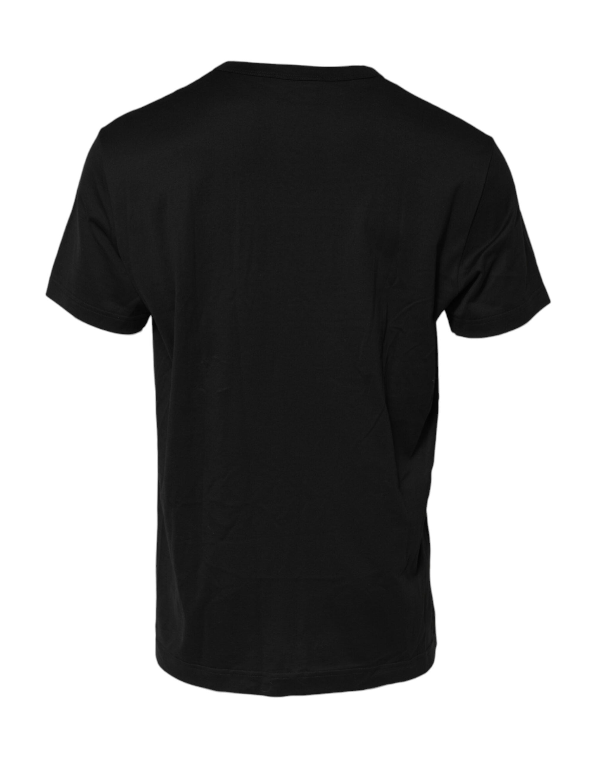 T-shirt en coton noir Dolce & Gabbana avec logo embossé, col ras du cou, vue de face.