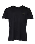 T-shirt en coton bleu foncé Dolce & Gabbana avec logo en plaque, col rond et design élégant.