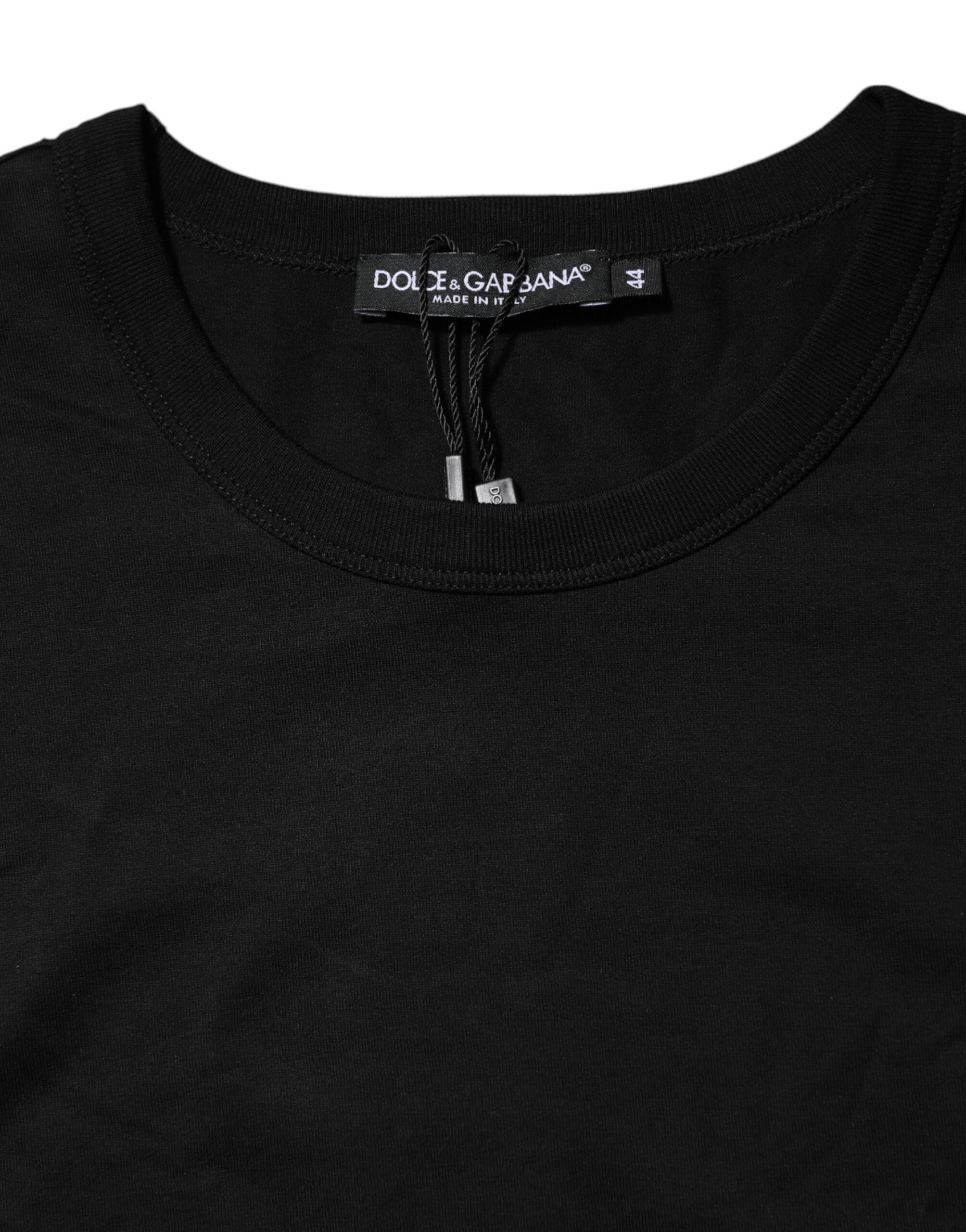 T-shirt noir en coton Dolce & Gabbana à manches courtes et col rond, vue de face.