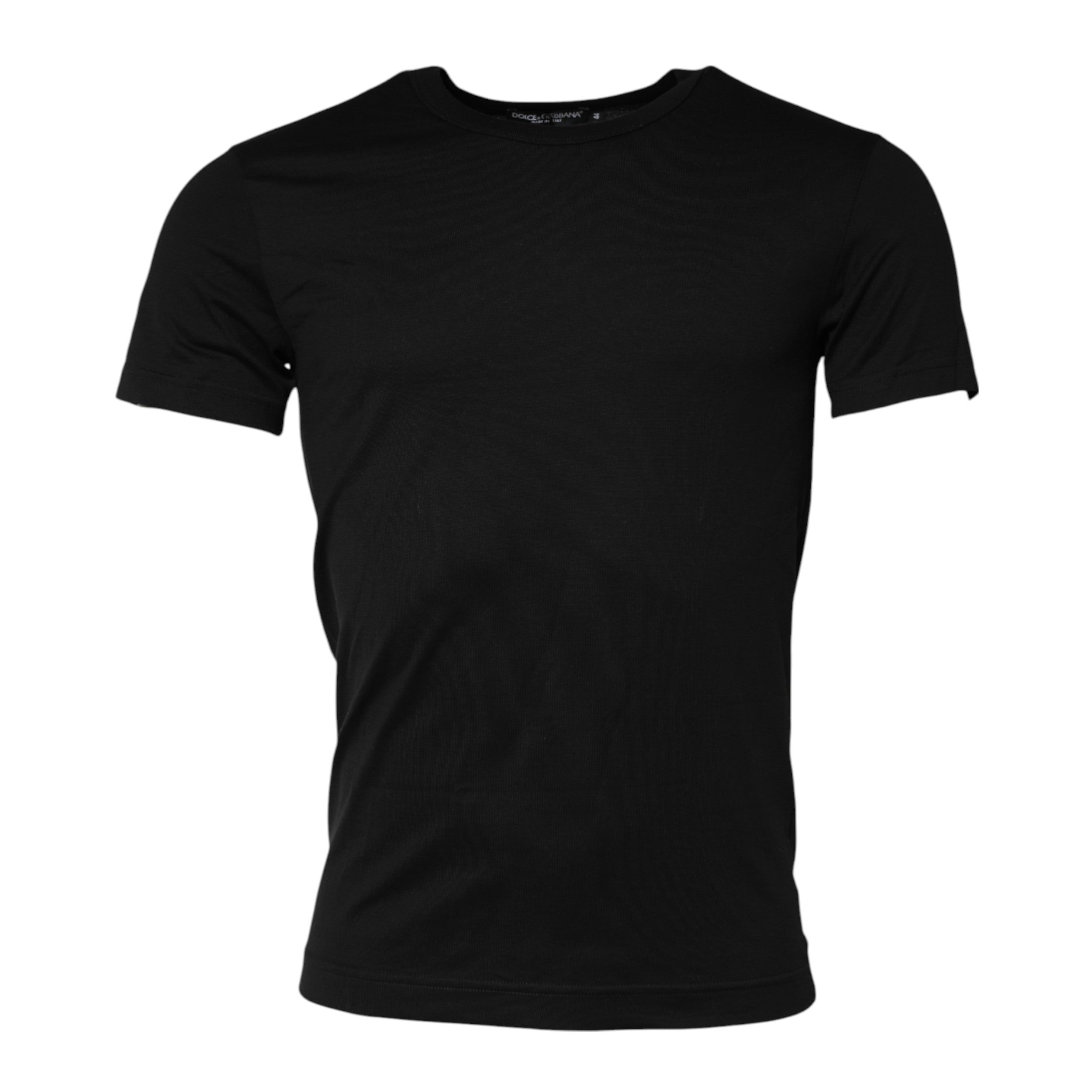 T-shirt noir en coton à col rond et manches courtes de Dolce & Gabbana, style décontracté et élégant.