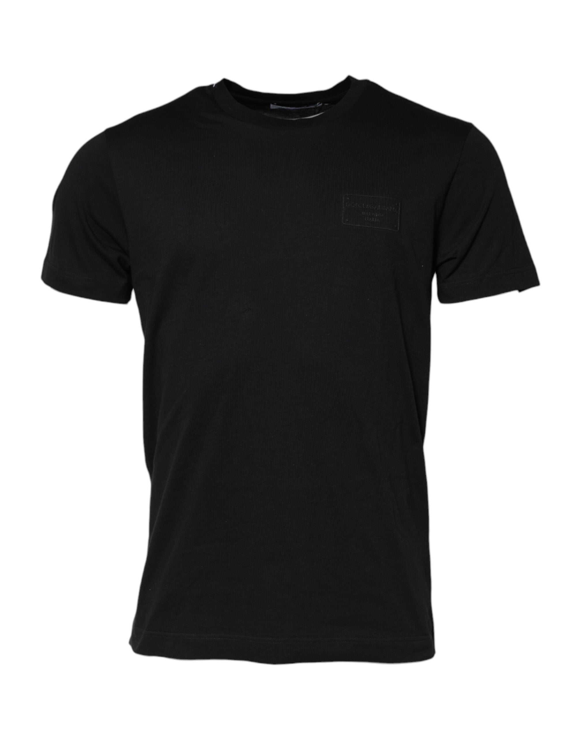 T-shirt à manches courtes Dolce & Gabbana en coton noir avec logo en relief sur la poitrine, col rond.