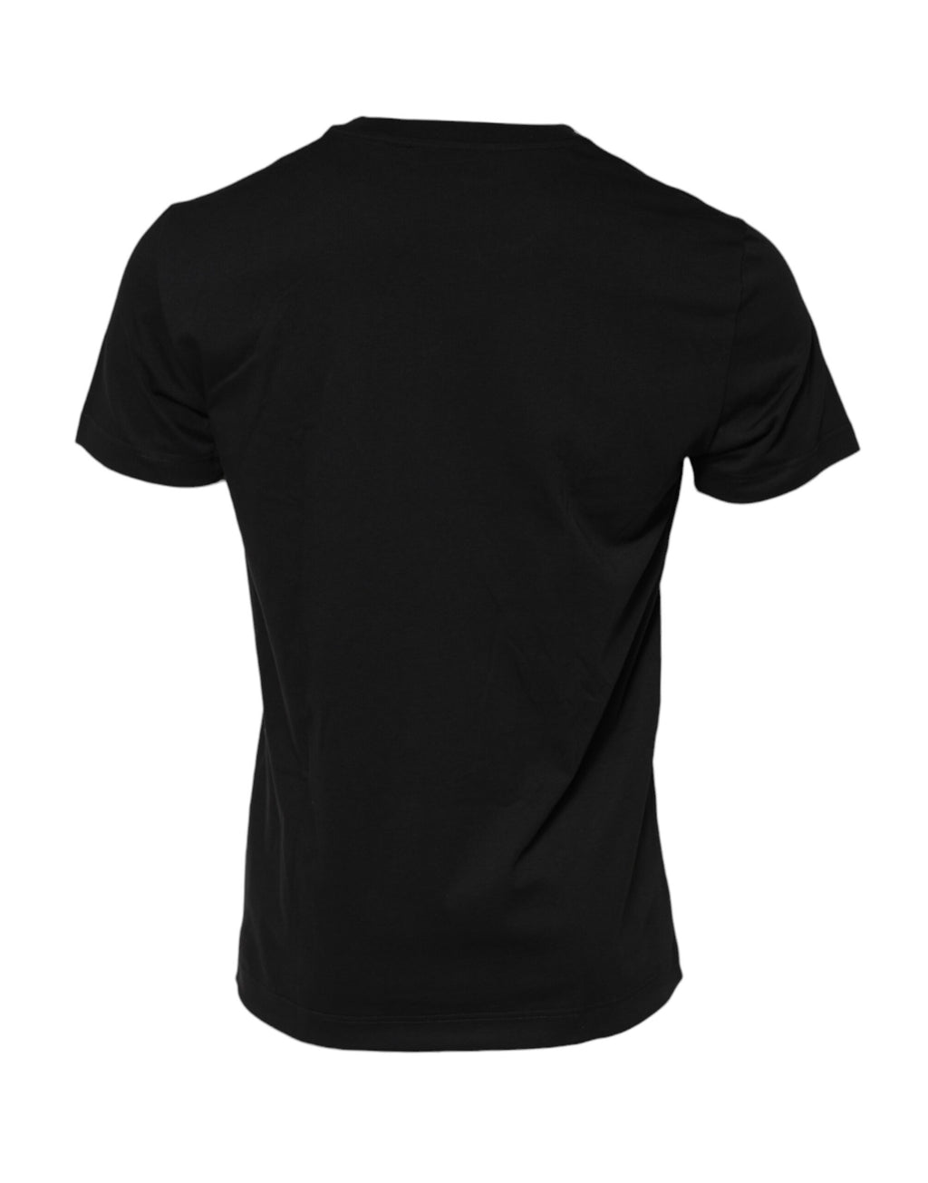 T-shirt en coton noir Dolce & Gabbana avec logo en plaque, col rond, vue de face.