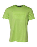 T-shirt en coton vert Dolce & Gabbana avec logo embossed, col rond, vue de face.
