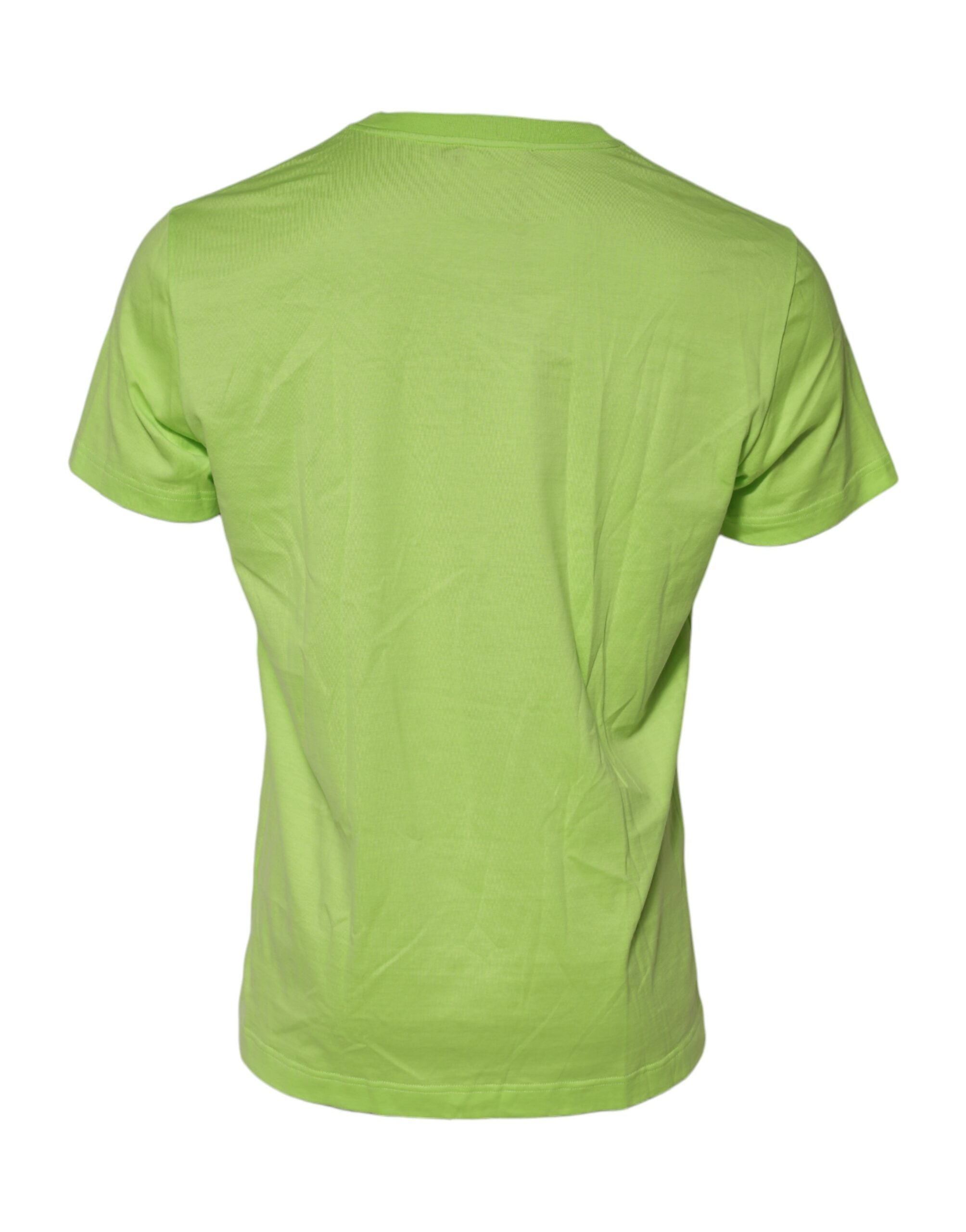 T-shirt en coton vert Dolce & Gabbana avec logo embossé, col rond, vue de face.
