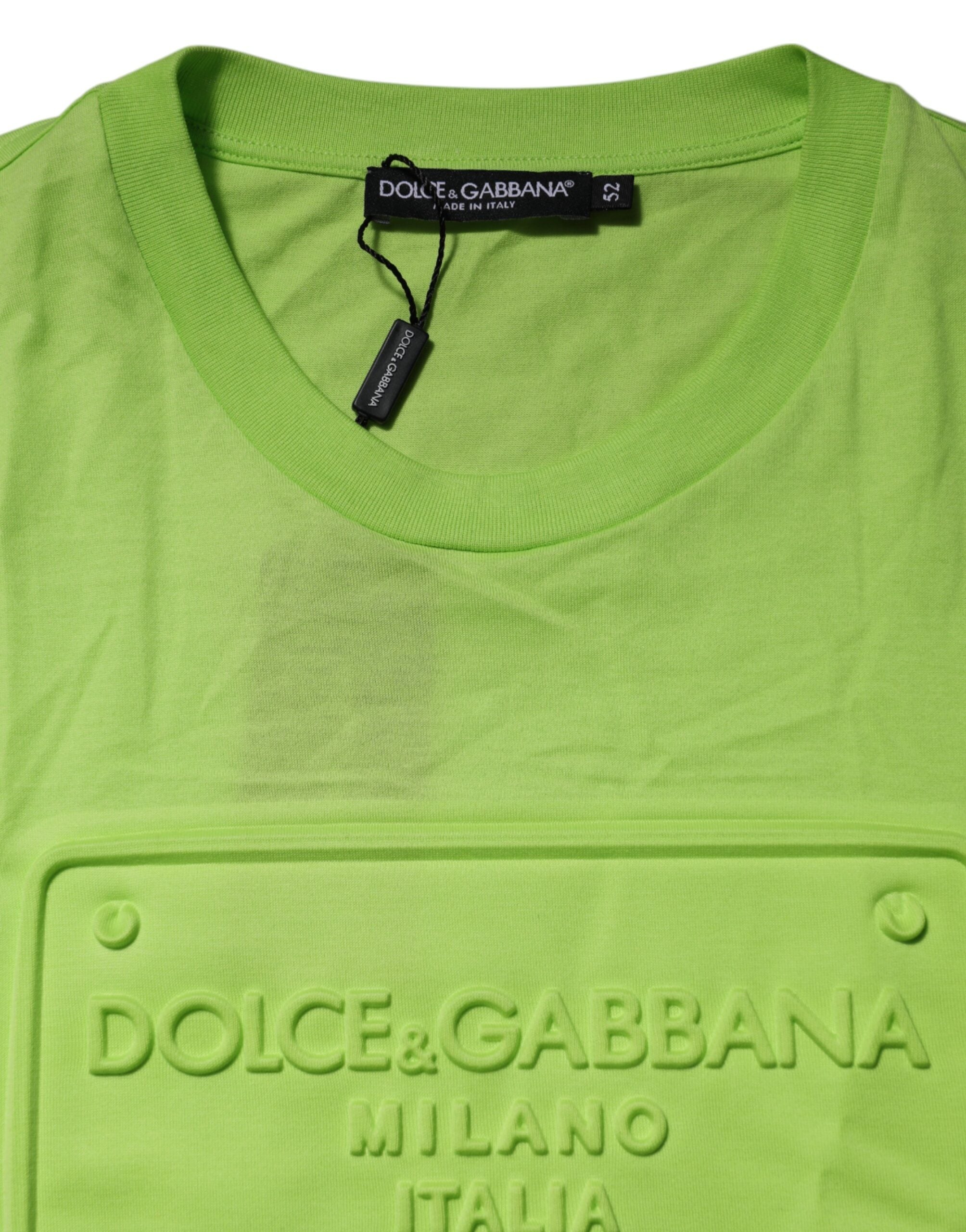 T-shirt en coton vert Dolce & Gabbana avec logo embossé, col rond et coupe classique.