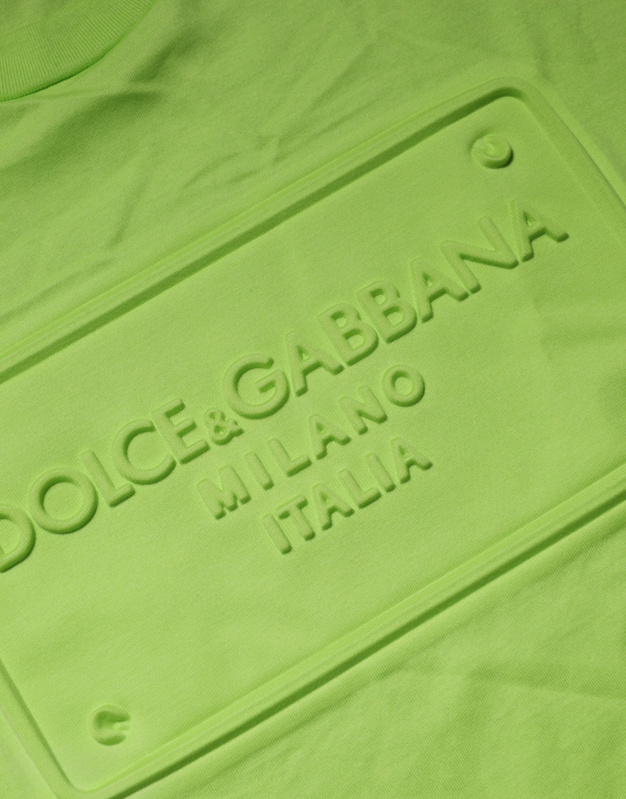 T-shirt en coton vert Dolce & Gabbana à logo embossé, col rond, style décontracté et tendance.