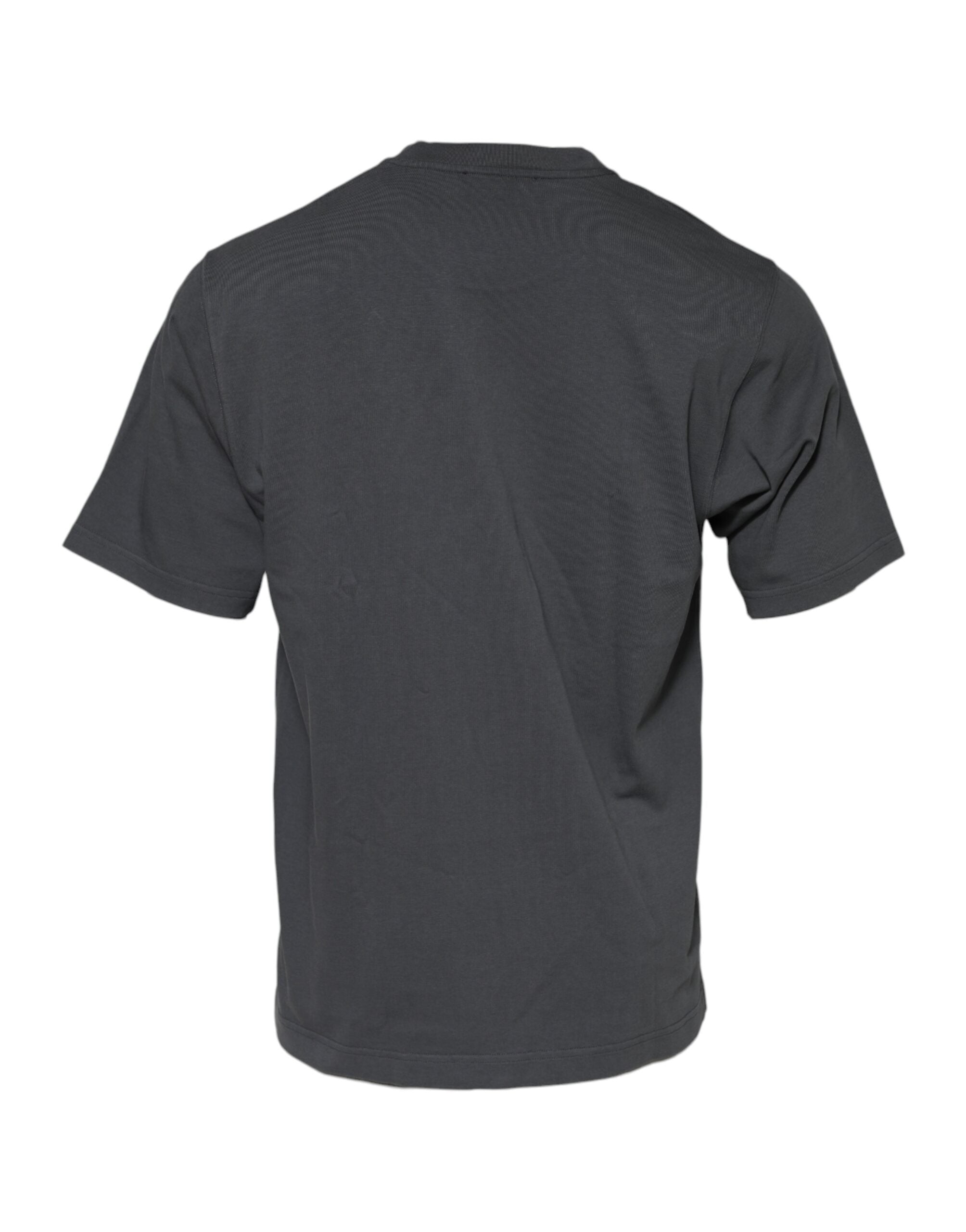 T-shirt en coton gris avec logo graphique Dolce & Gabbana à col rond, mode décontractée, vue de face.