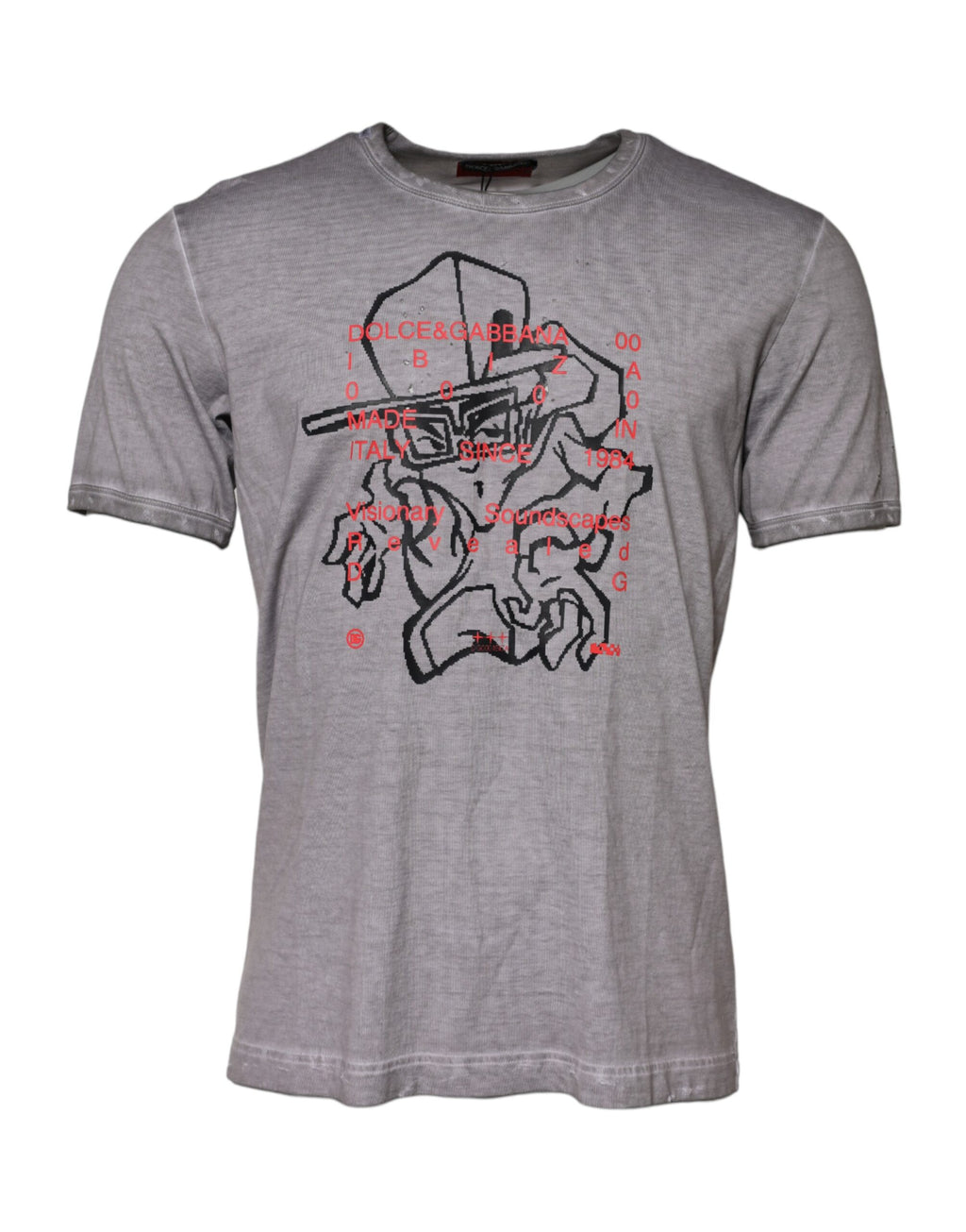 T-shirt en coton gris à motif graphique Dolce & Gabbana avec col rond, design moderne et élégant.