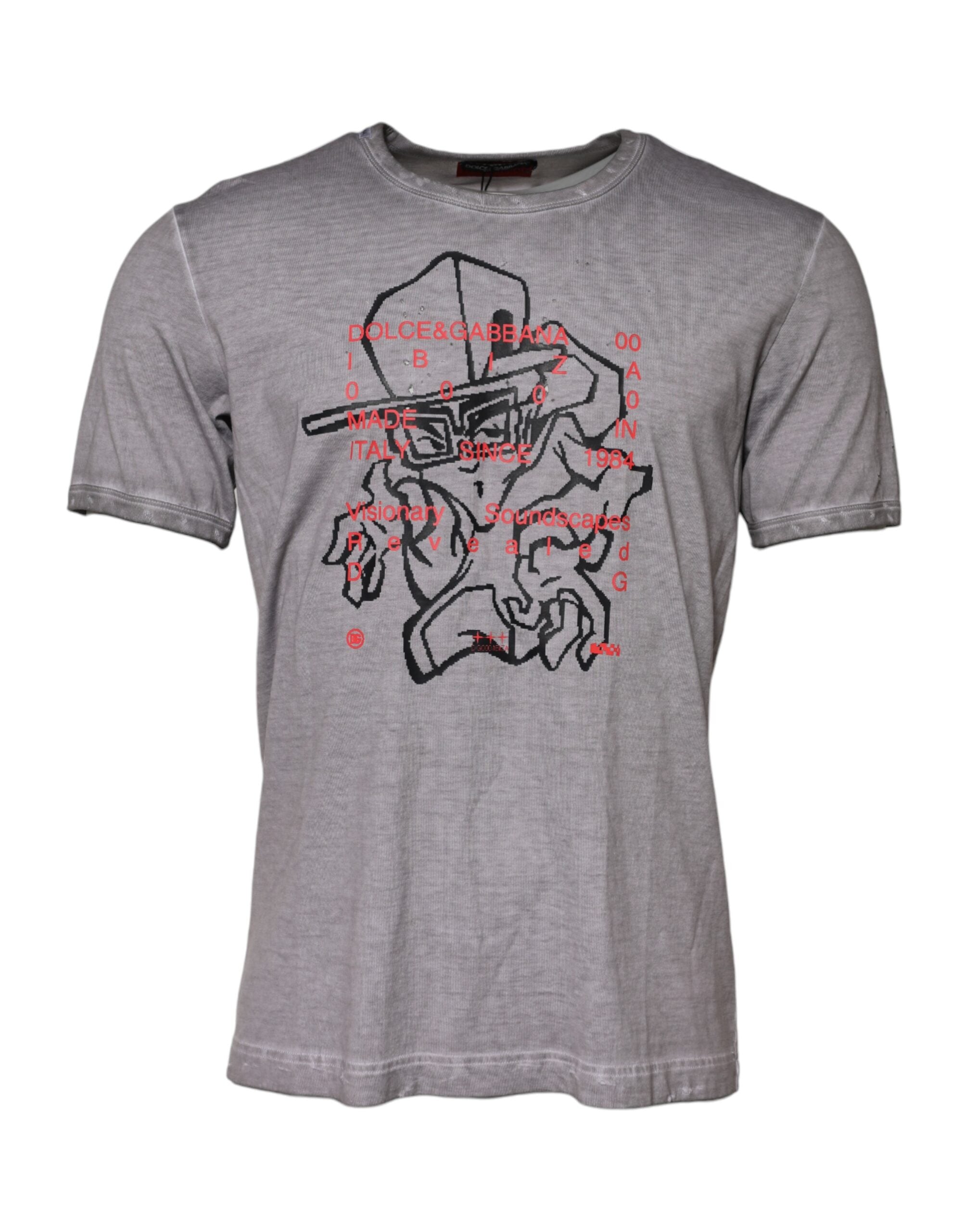 T-shirt en coton gris à motif graphique Dolce & Gabbana avec col rond, design moderne et élégant.