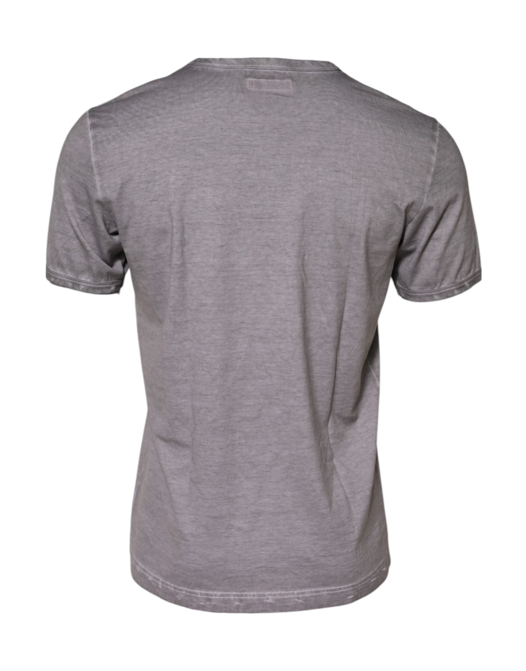 T-shirt gris en coton Dolce & Gabbana avec imprimé graphique à col rond, vue de face.