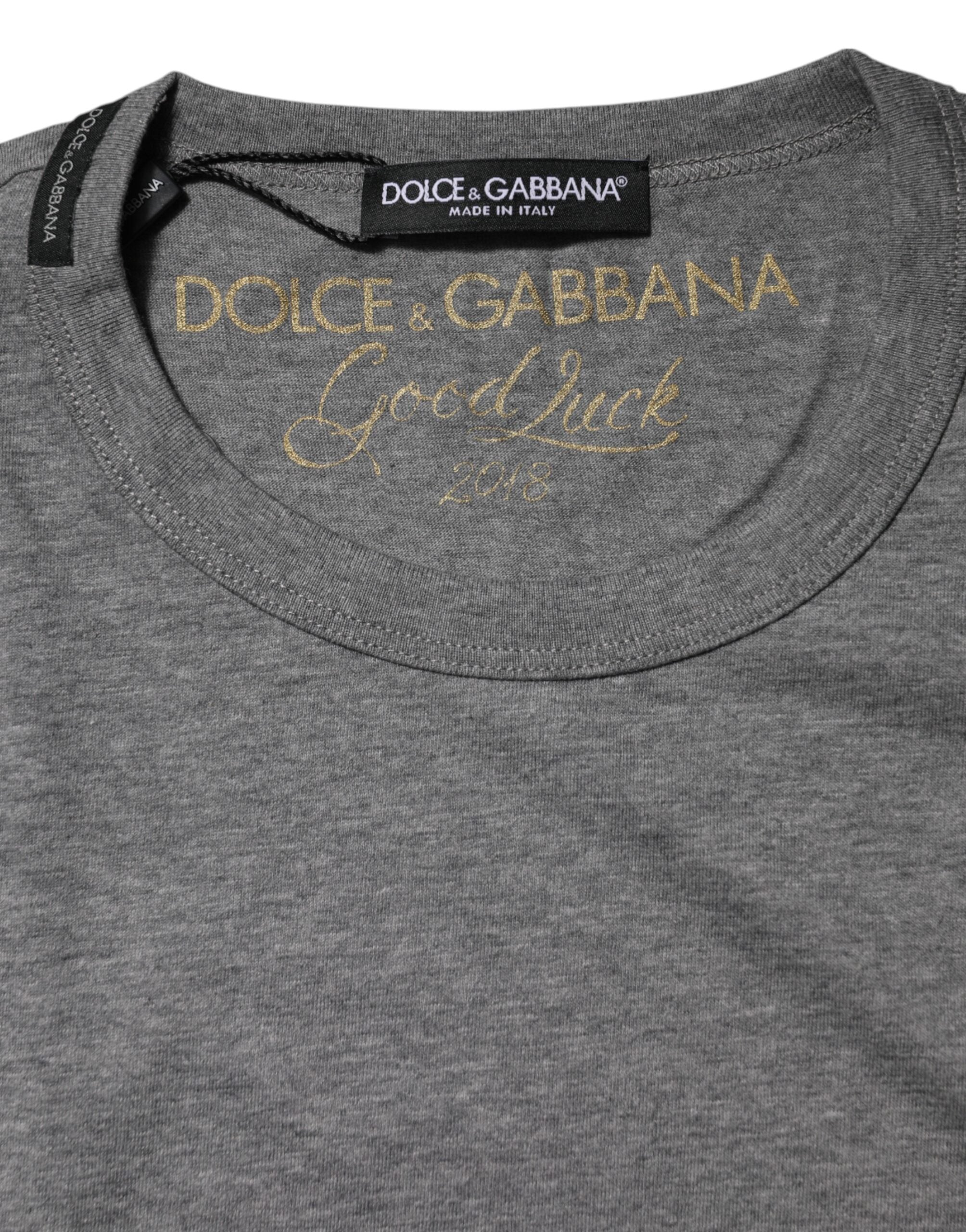 T-shirt gris en coton Dolce & Gabbana à col rond et manches courtes, vue de face.