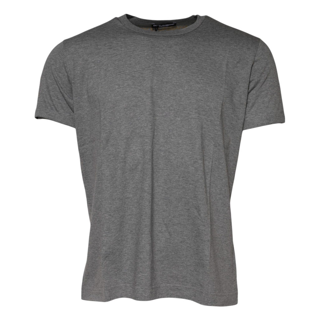 T-shirt homme en coton gris Dolce & Gabbana avec col rond et manches courtes, élégance décontractée.
