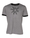 T-shirt en coton gris Dolce & Gabbana Sacred Heart avec col rond, motif religieux, porté sur mannequin.