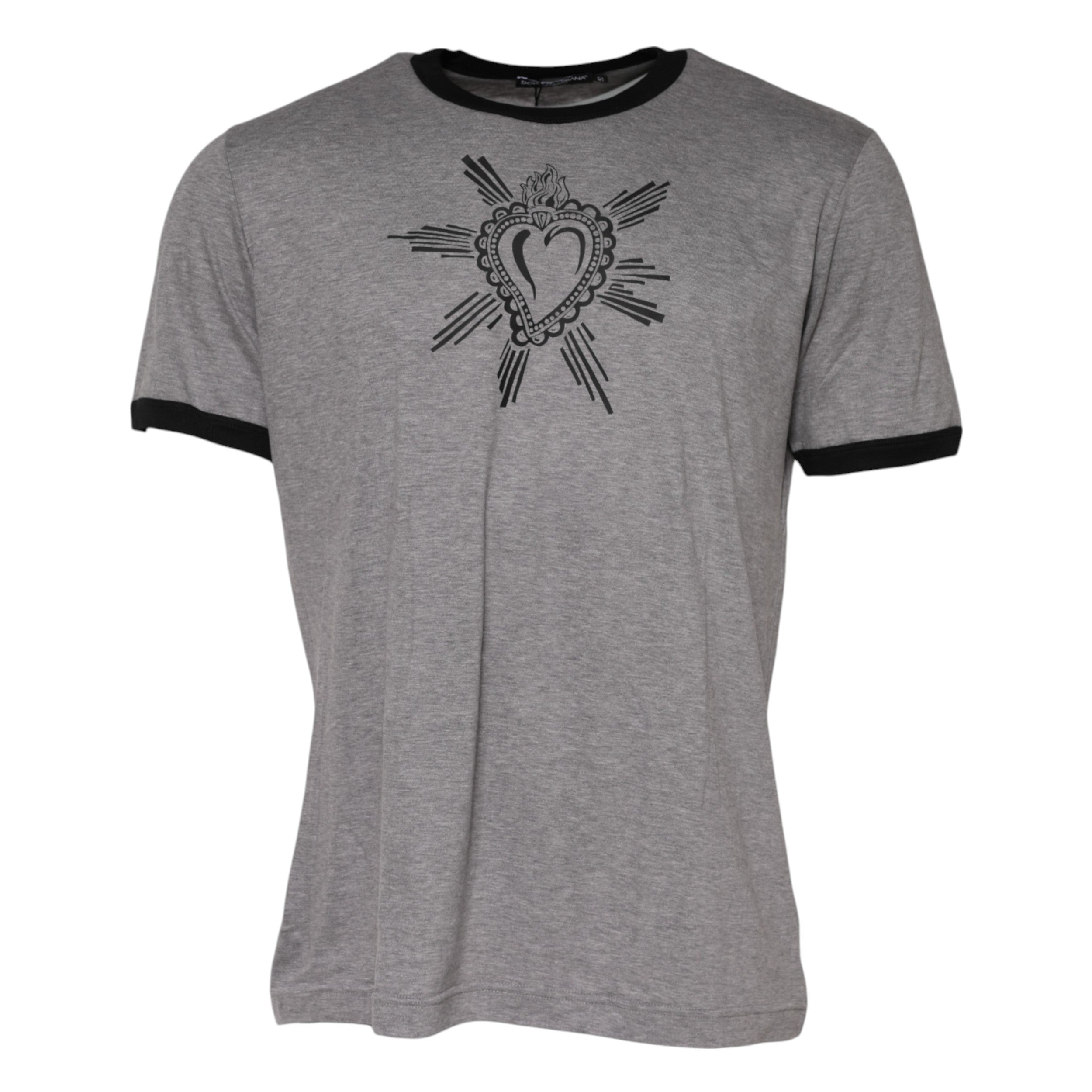 T-shirt en coton gris Dolce & Gabbana Sacred Heart avec col rond, motif religieux visible sur le devant.
