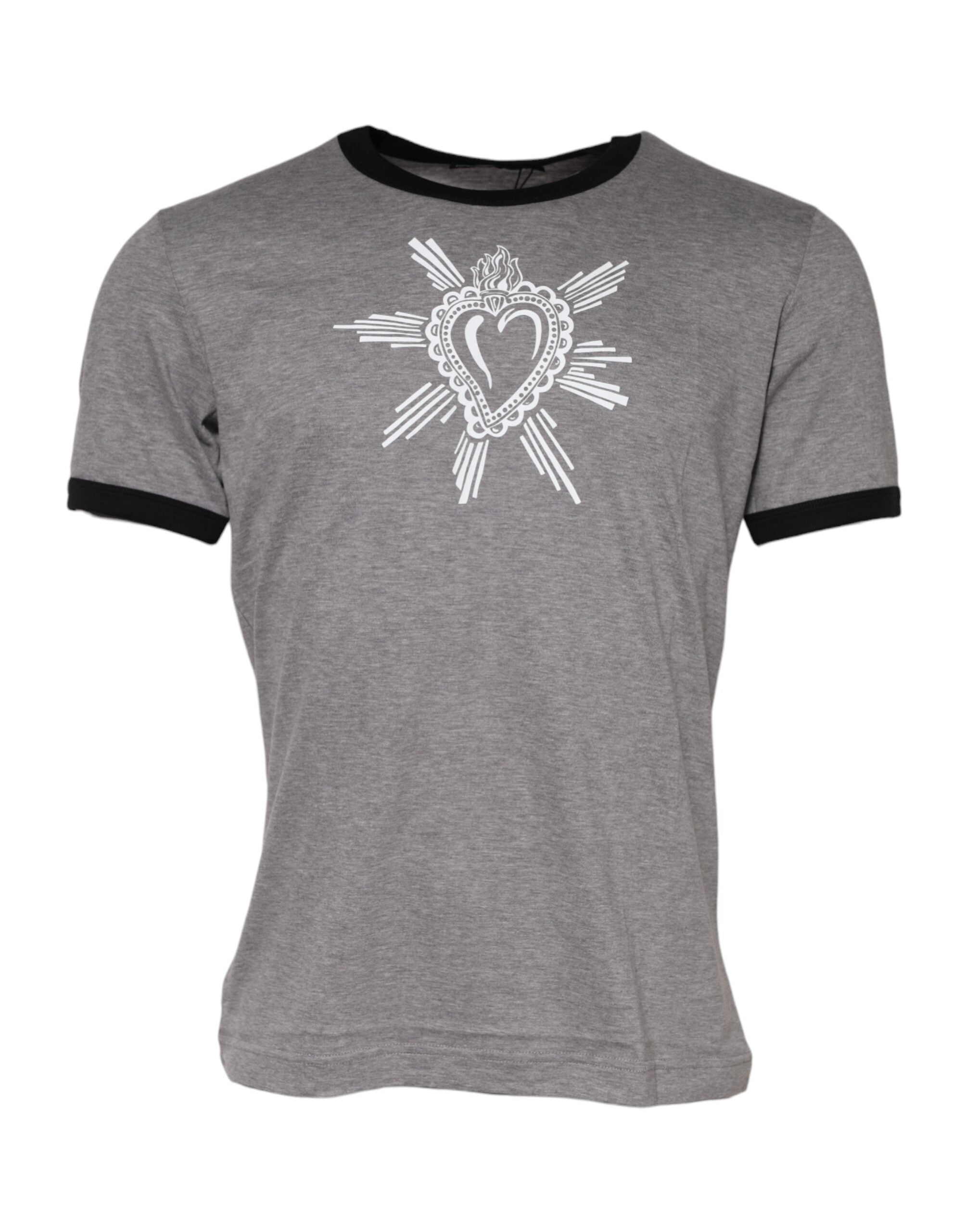 T-shirt en coton gris Dolce & Gabbana Sacred Heart à col rond avec motif religieux visible sur le devant.