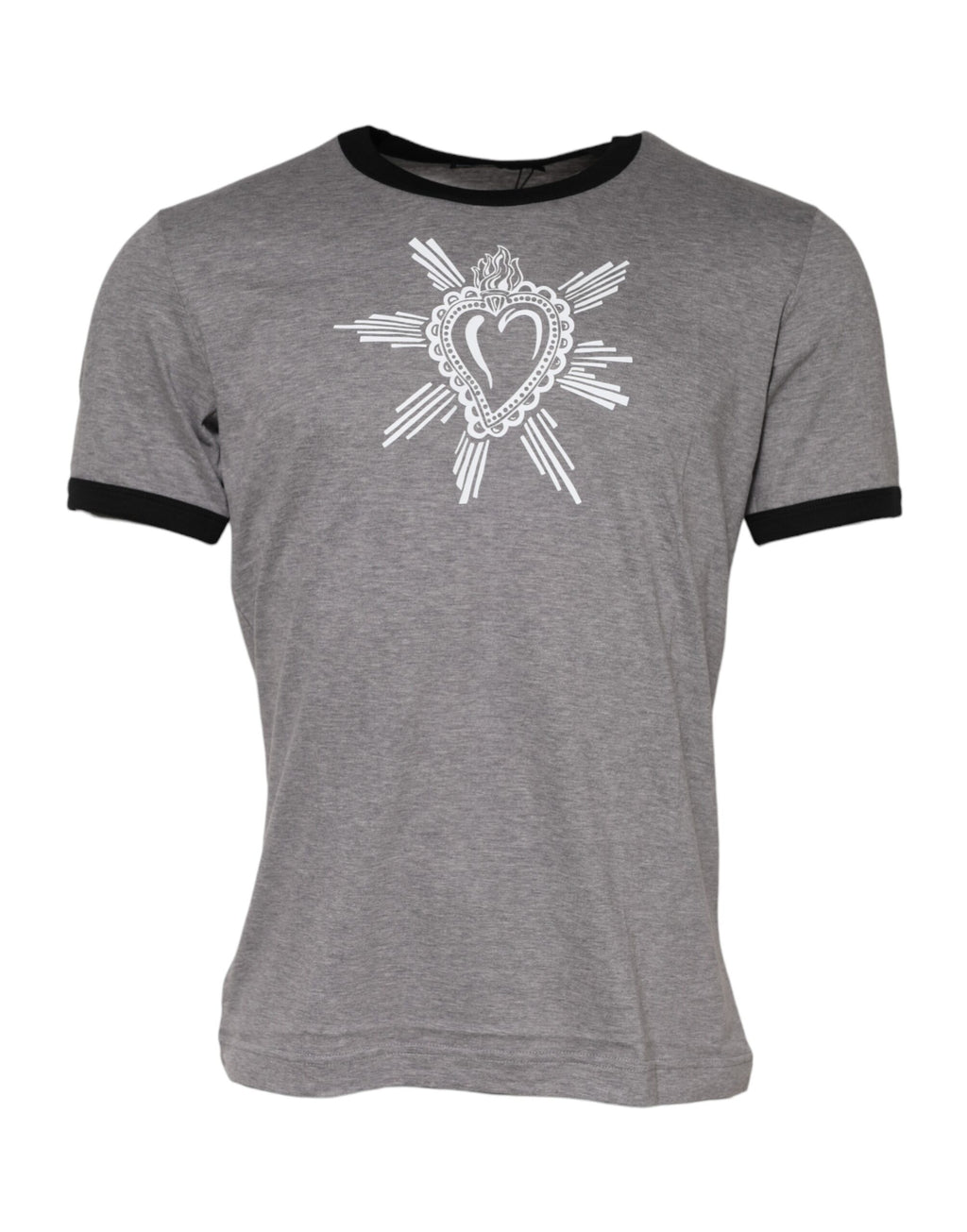 T-shirt en coton gris Dolce & Gabbana Sacred Heart avec col rond, logo et détails graphiques visibles sur le devant.