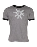 T-shirt en coton gris Dolce & Gabbana Sacred Heart avec col rond, logo et détails graphiques visibles sur le devant.