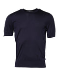 T-shirt homme en soie bleu foncé Dolce & Gabbana à col rond et manches courtes, vue de face.
