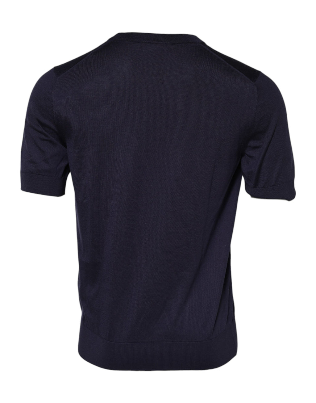 T-shirt en soie bleu foncé à col rond et manches courtes de Dolce & Gabbana, style élégant et sophistiqué.