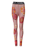 Dolce & Gabbana Pink Floral Leggings Stretch-Bund-Hose
