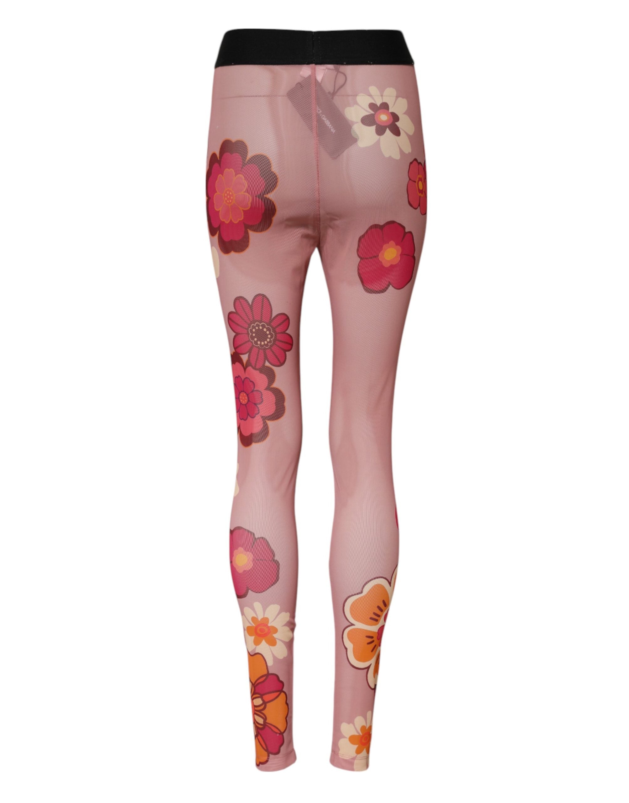 Leggings roses roses Dolce & Gabbana en tissu extensible à taille élastique, motif floral rose.